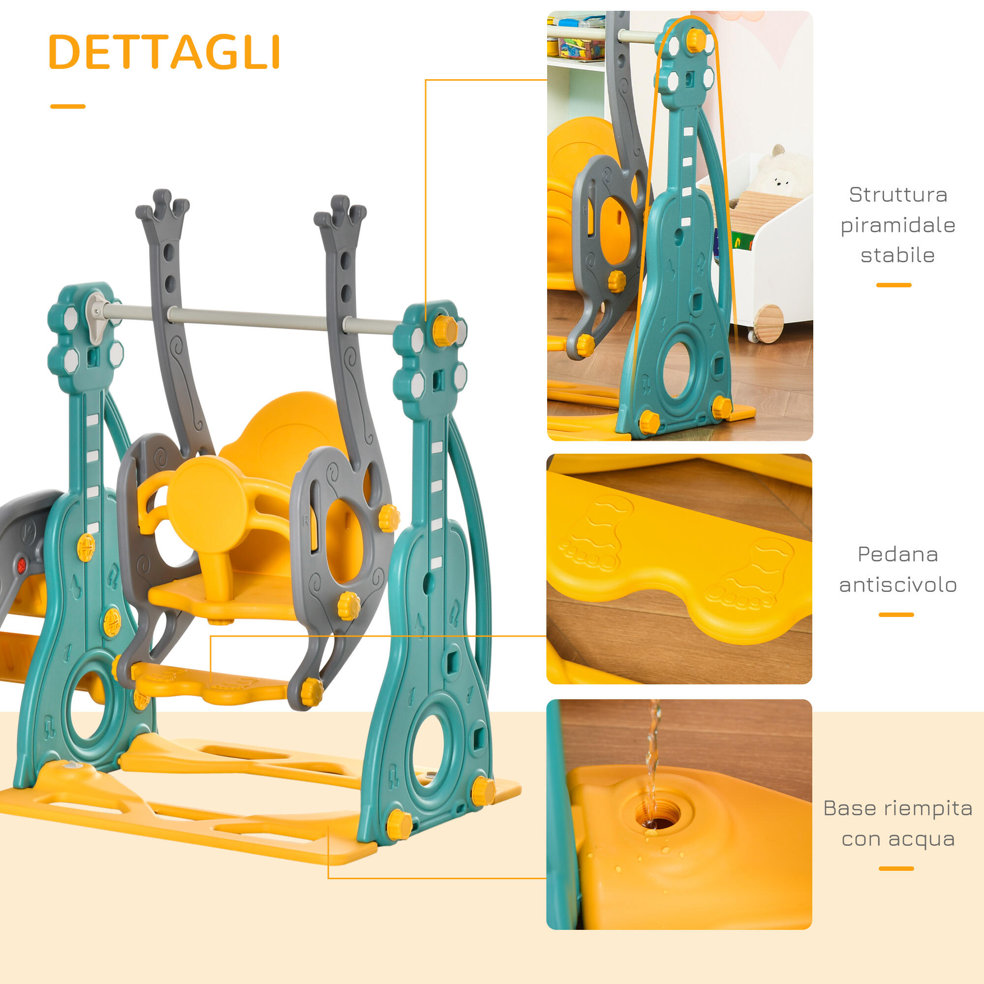 HOMCOM Scivolo per Bambini +18 Mesi con Altalena Multicolore 152x149x107cm 7/8