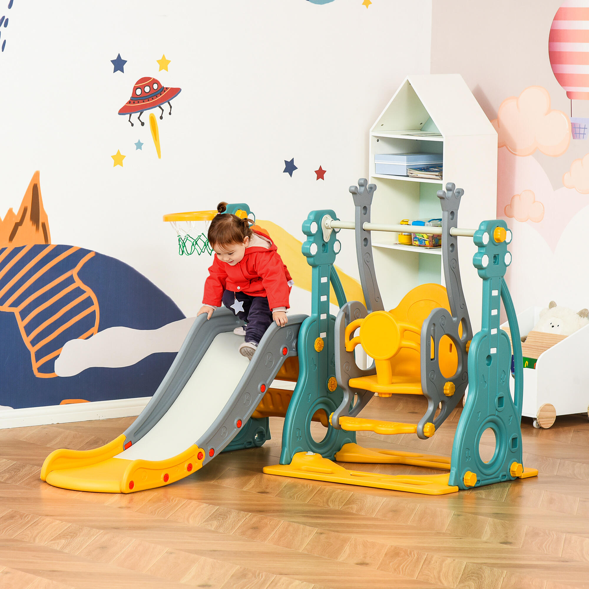 HOMCOM Scivolo per Bambini +18 Mesi con Altalena Multicolore 152x149x107cm 2/8
