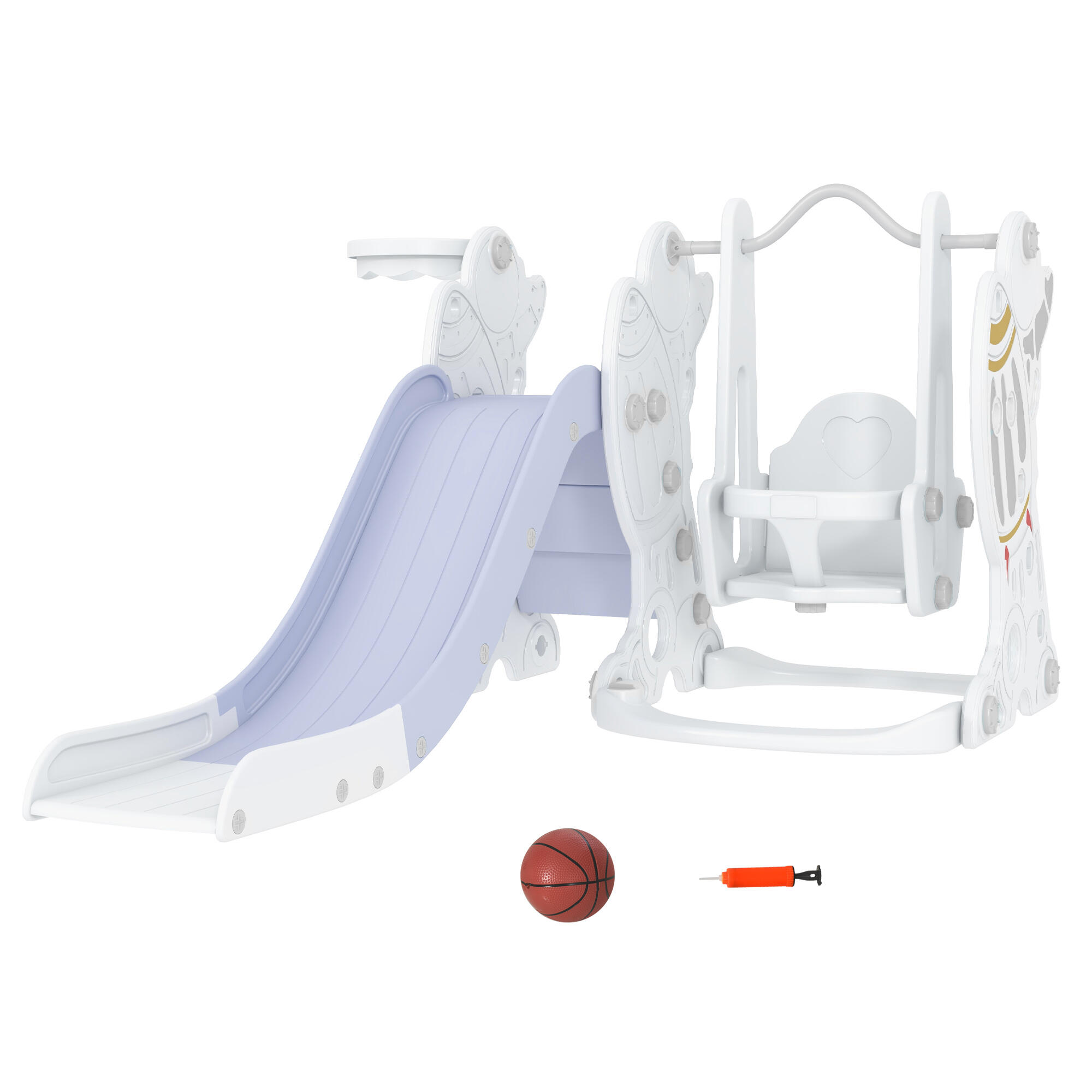 AIYAPLAY AIYAPLAY Gioco per Bambini 3 in 1 con Altalena Scivolo e Canestro Bianco Grigio