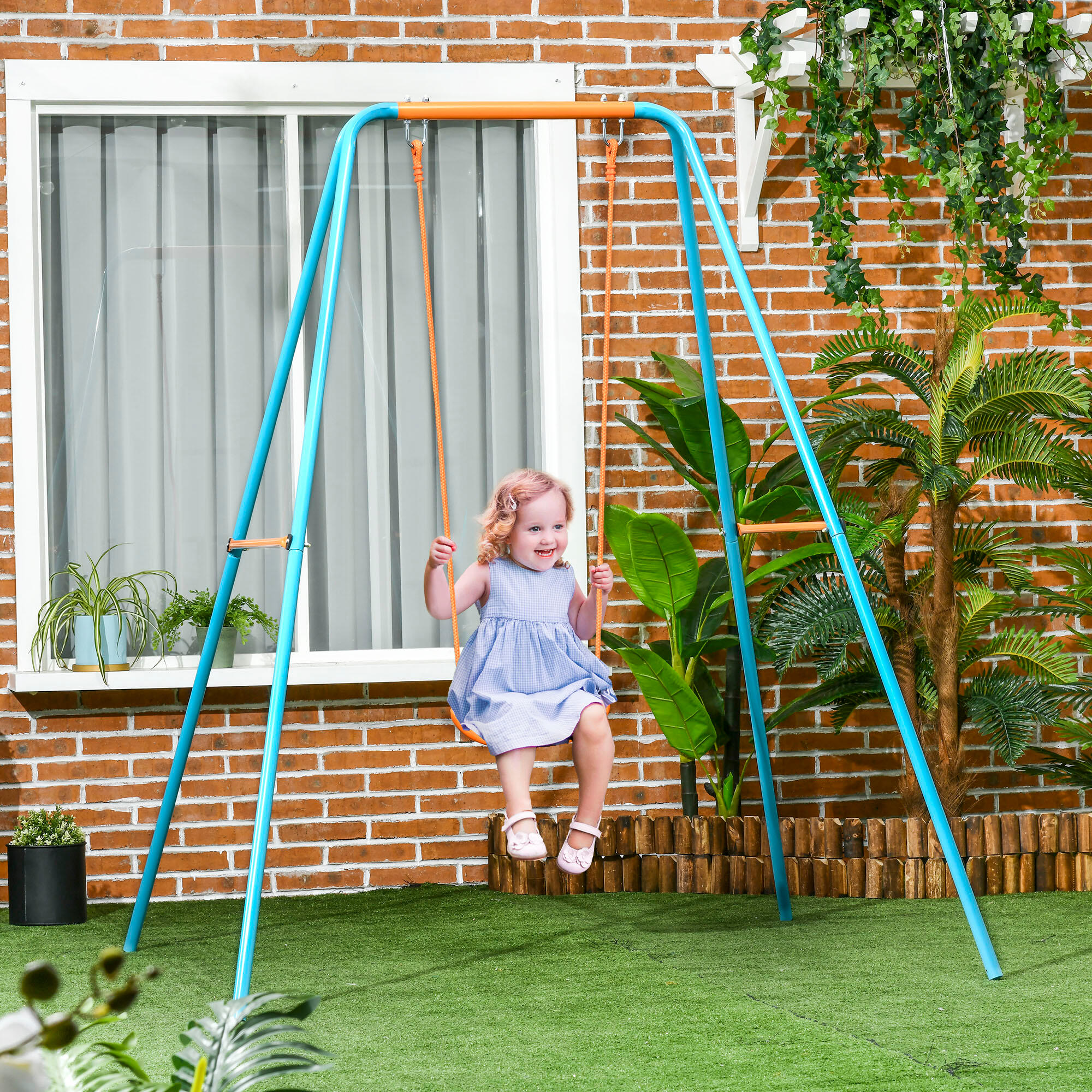 Outsunny Altalena per Bambini 3-8 Anni da Giardino con Seggiolino e Picchetti 2/7