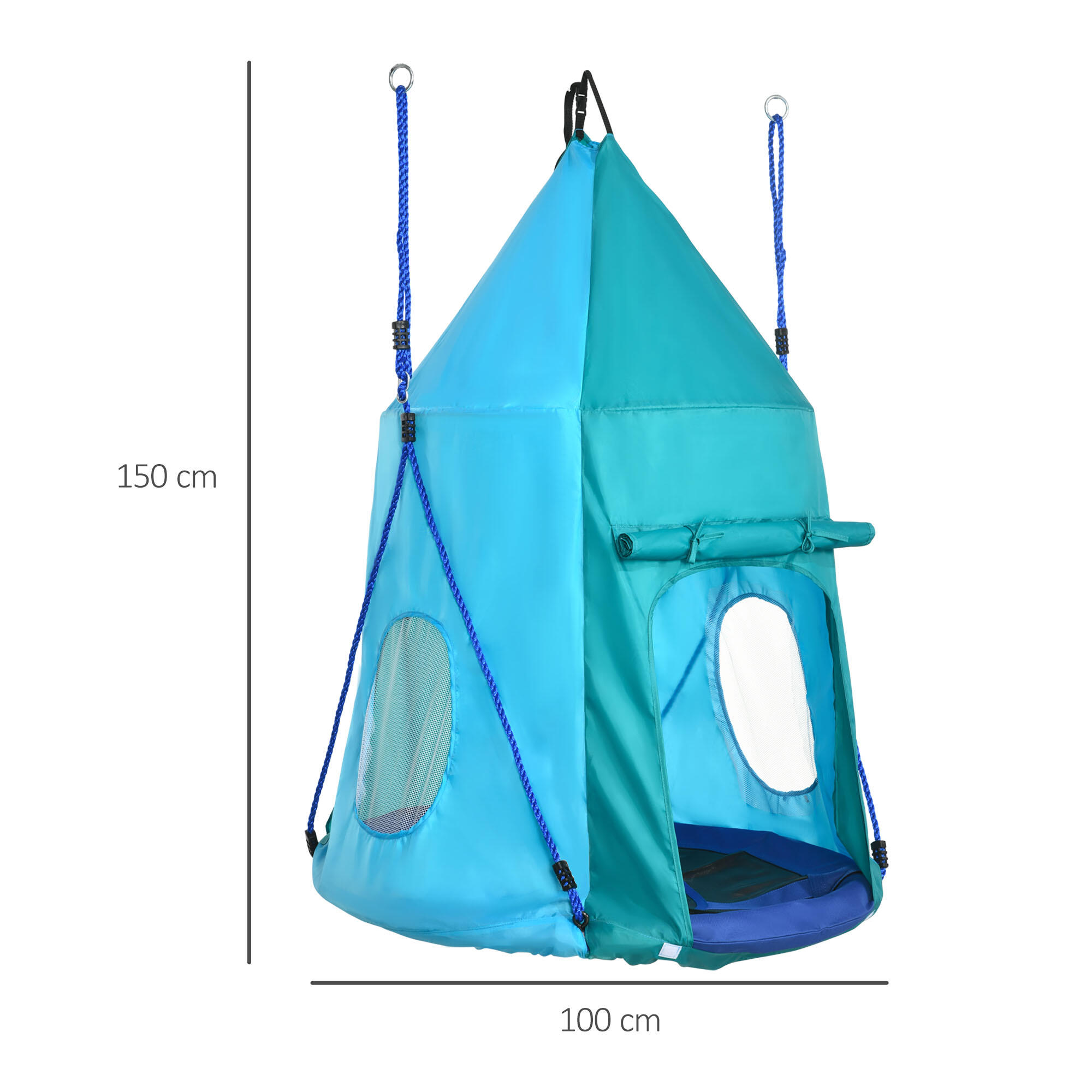 Outsunny Altalena da Giardino con Tenda per Bambini da 3-8 Anni Ø100cm Blu 3/7
