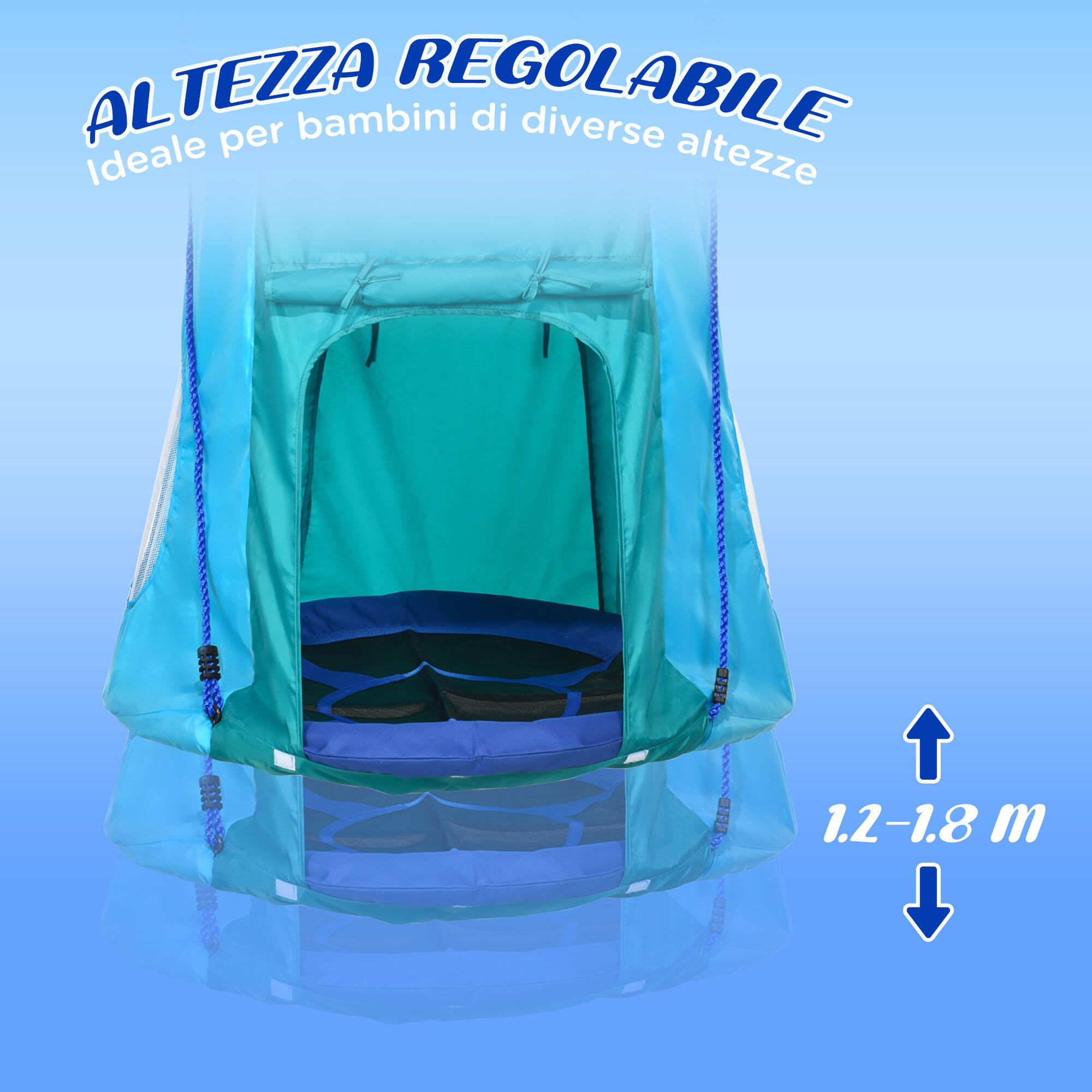 Outsunny Altalena da Giardino con Tenda per Bambini da 3-8 Anni Ø100cm Blu 6/7