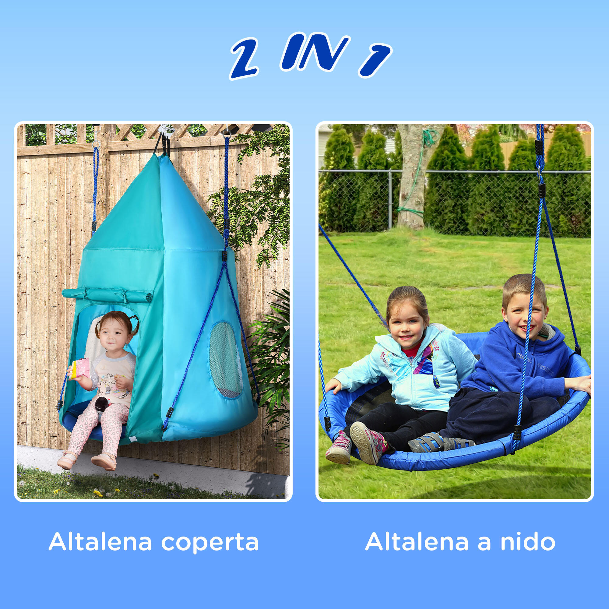 Outsunny Altalena da Giardino con Tenda per Bambini da 3-8 Anni Ø100cm Blu 4/7
