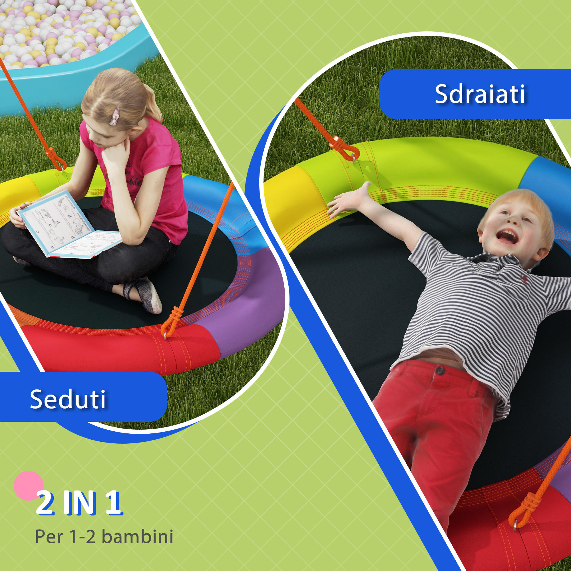 Outsunny Altalena da Giardino a Nido per 1-2 Bambini in Metallo Multicolore 5/7