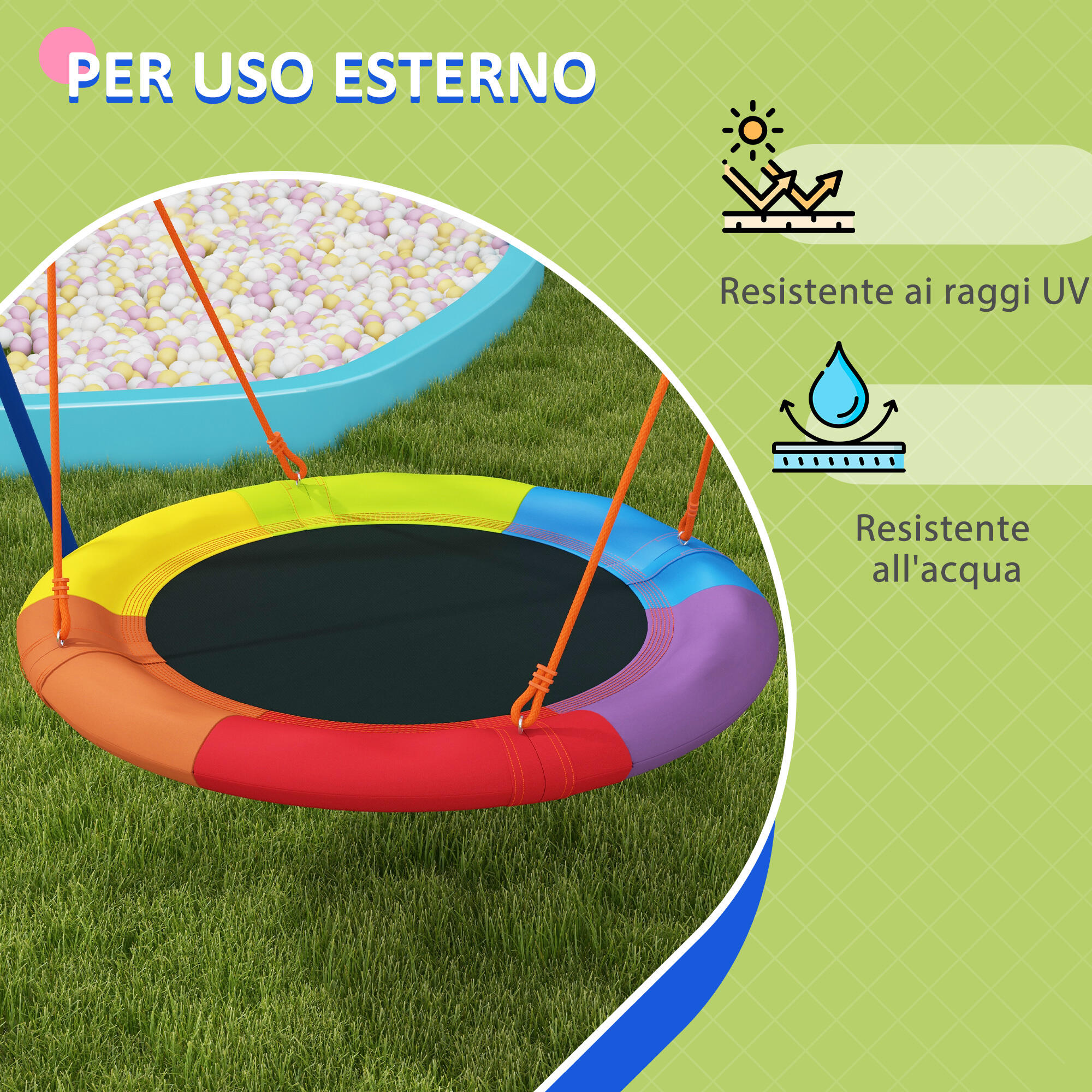 Outsunny Altalena da Giardino a Nido per 1-2 Bambini in Metallo Multicolore 6/7