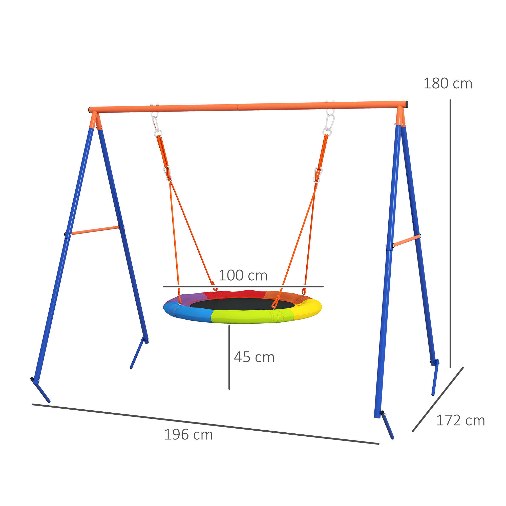 Outsunny Altalena da Giardino a Nido per 1-2 Bambini in Metallo Multicolore 3/7
