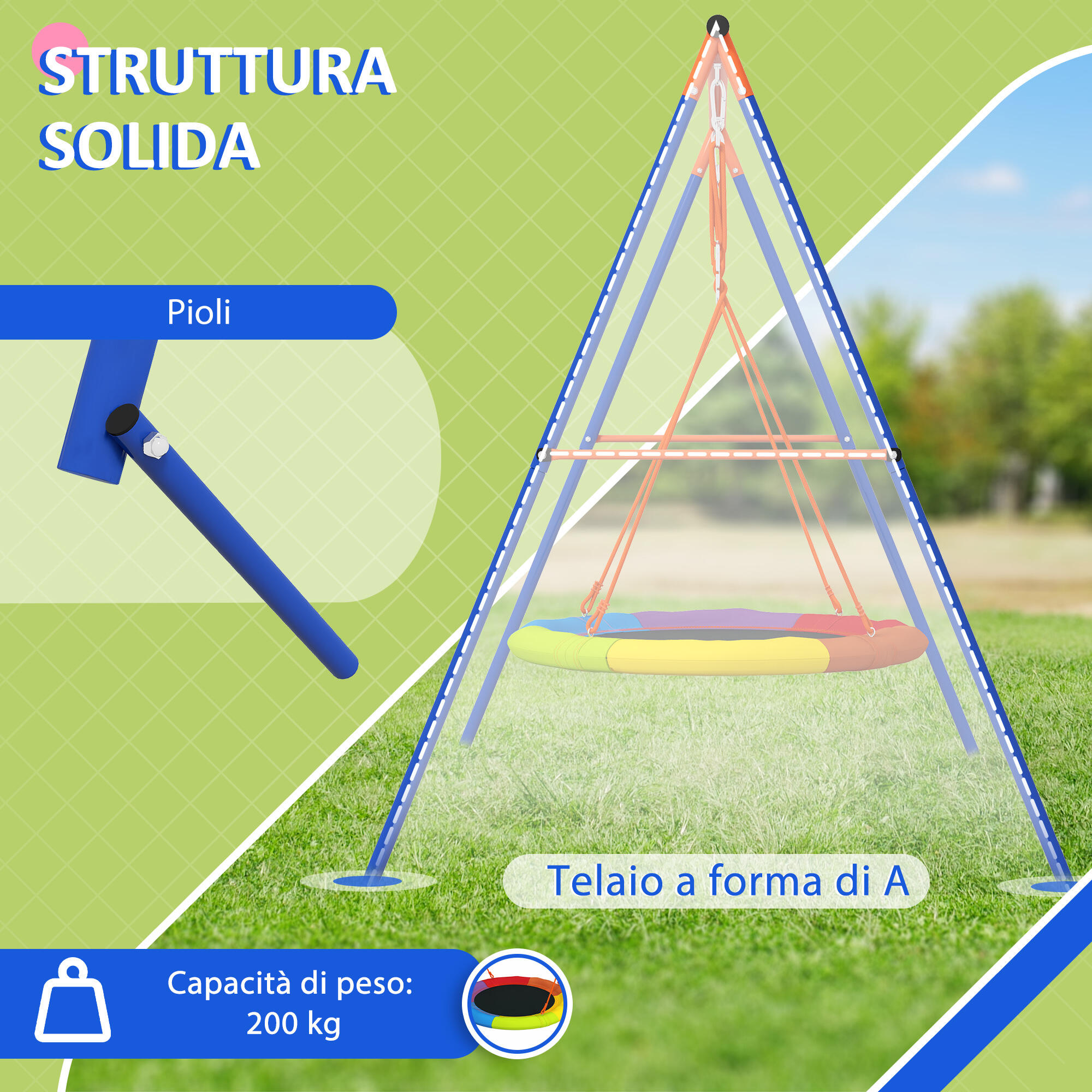 Outsunny Altalena da Giardino a Nido per 1-2 Bambini in Metallo Multicolore 4/7