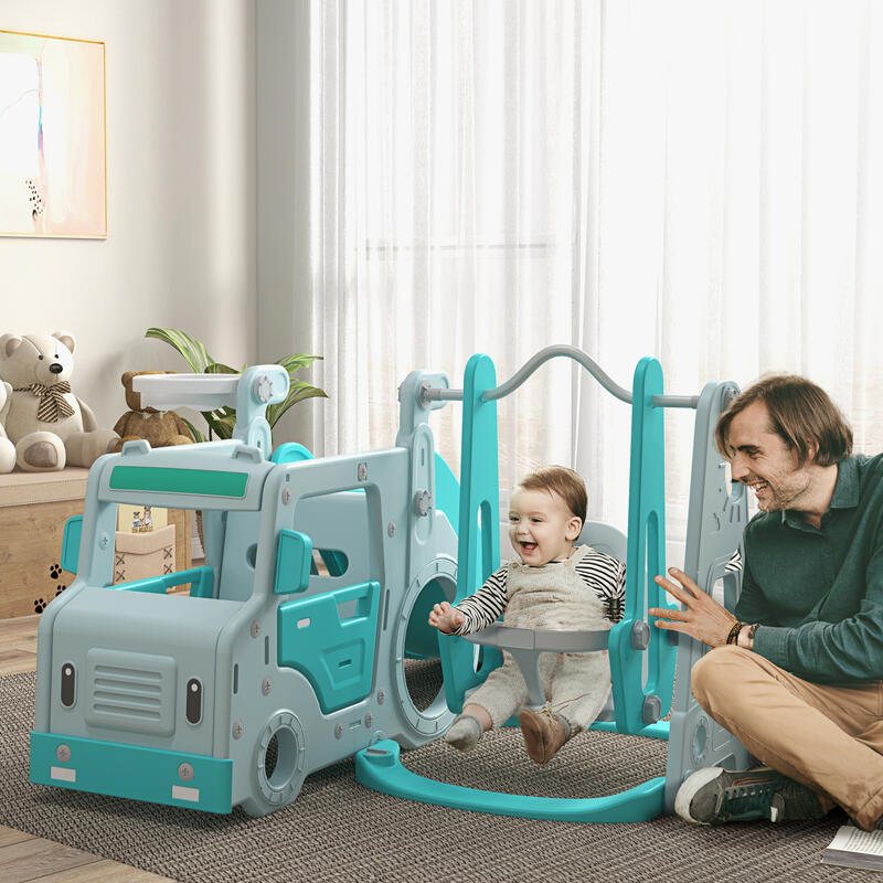 AIYAPLAY Set Scivolo Bambini 18-48 Mesi con Altalena Macchina e Canestro Azzurro