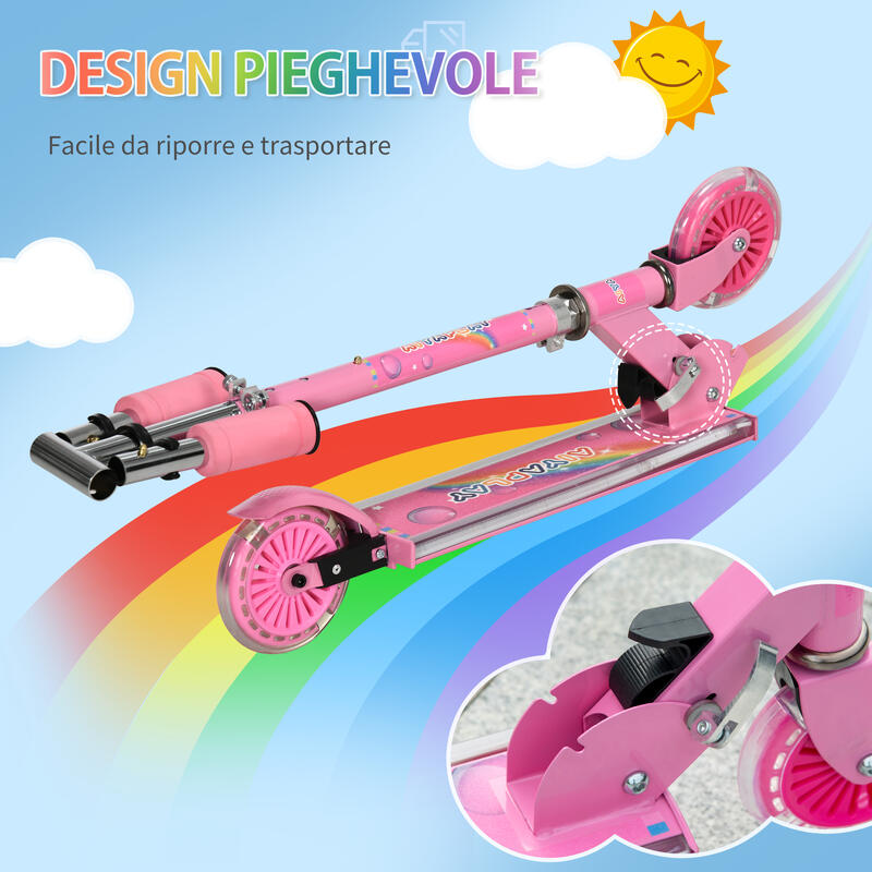 HOMCOM Trotineta pentru Copii  3-7 Ani Pliabila si Reglabila In Inaltime, Roz