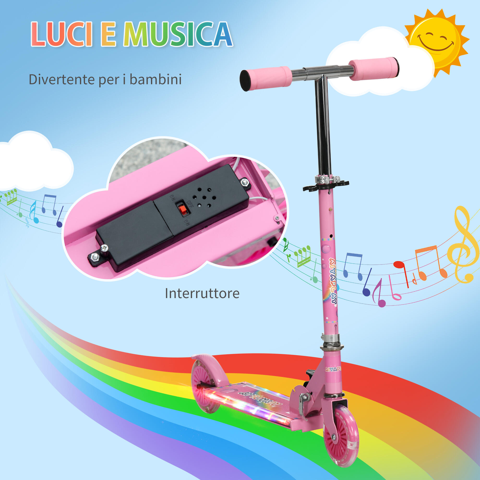 HOMCOM Monopattino per Bambini 3-7 Anni Pieghevole e Altezza Regolabile, Rosa 4/7