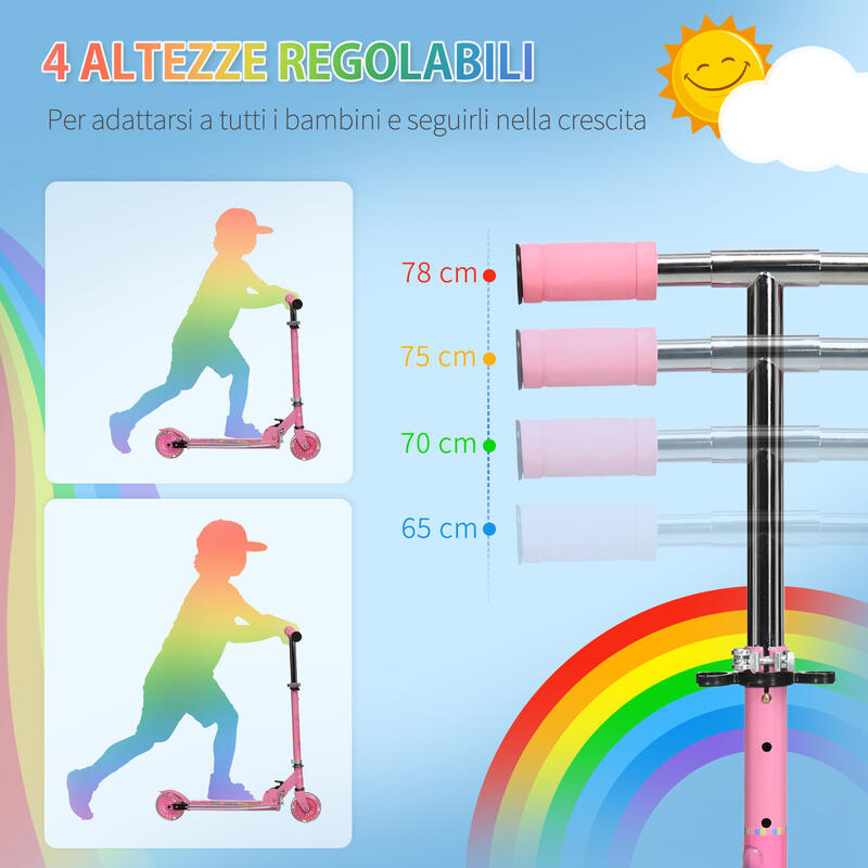 HOMCOM Trotineta pentru Copii  3-7 Ani Pliabila si Reglabila In Inaltime, Roz