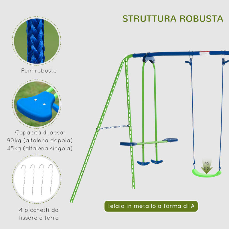 Outsunny Set de Joacă pentru Grădină cu 1 Leagăn Dublu Și 2 Leagăne simple