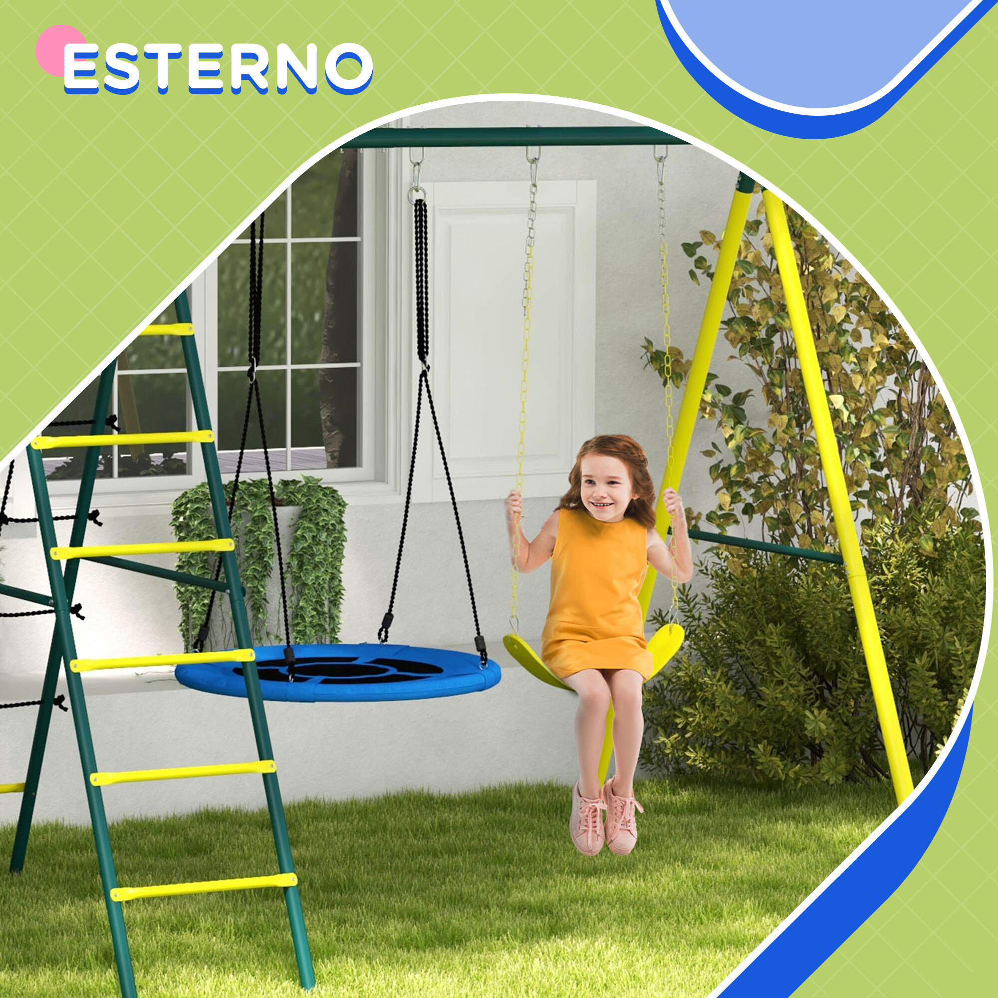 Outsunny Set 2 Altalene da Giardino con Scalette e Canestro Bambini 3-8 Anni 6/7