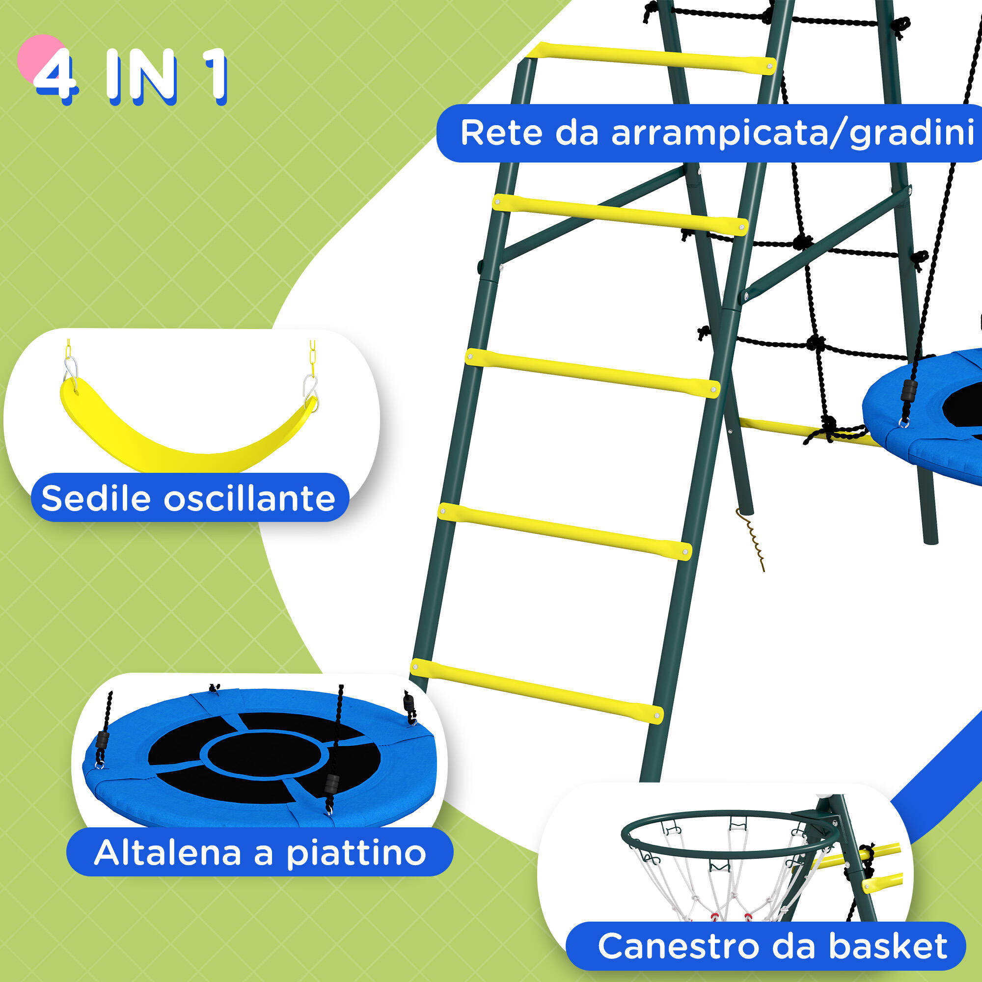 Outsunny Set 2 Altalene da Giardino con Scalette e Canestro Bambini 3-8 Anni 5/7