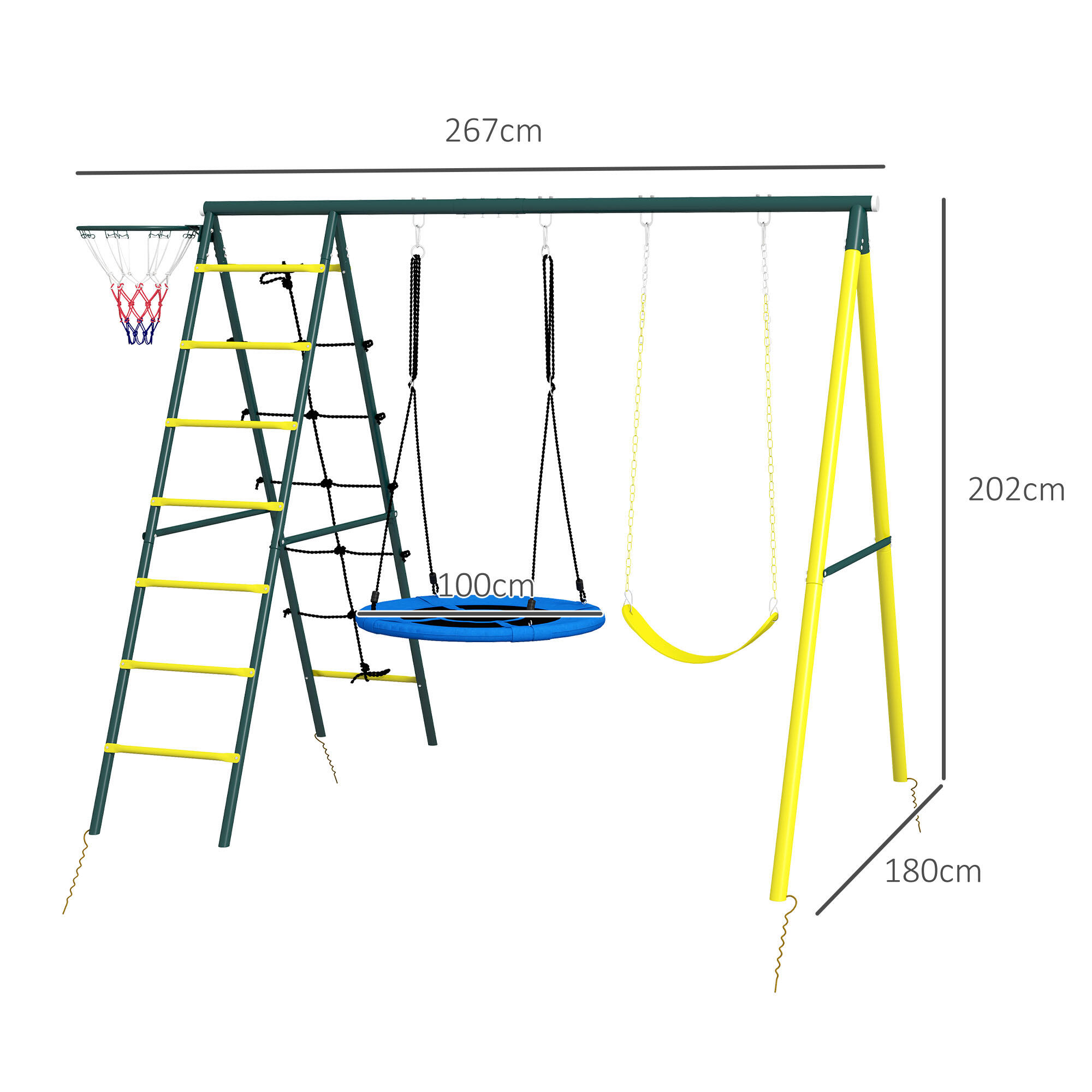 Outsunny Set 2 Altalene da Giardino con Scalette e Canestro Bambini 3-8 Anni 3/7