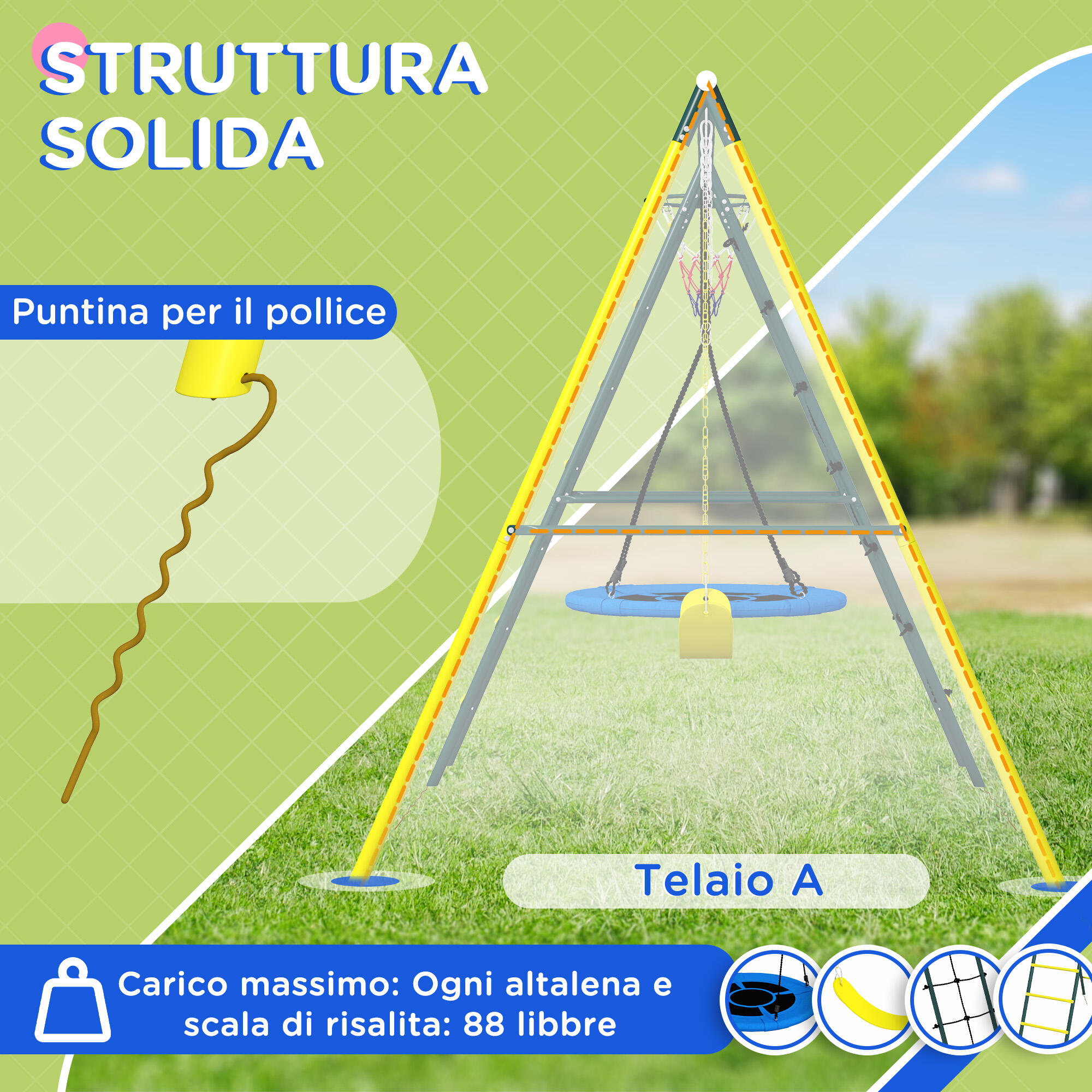 Outsunny Set 2 Altalene da Giardino con Scalette e Canestro Bambini 3-8 Anni 4/7