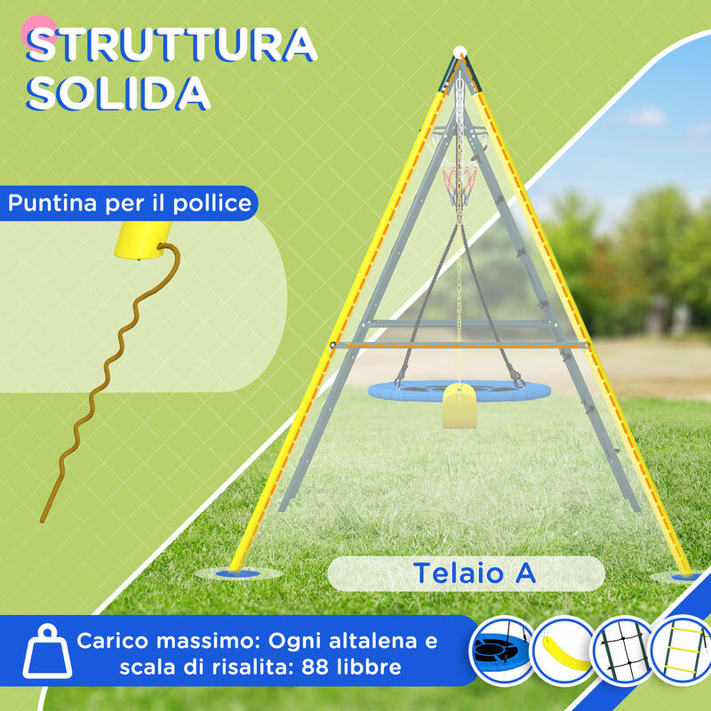 Outsunny Set 2 Leagăne de Grădină cu Scări Și Coș Copii 3-8 Ani