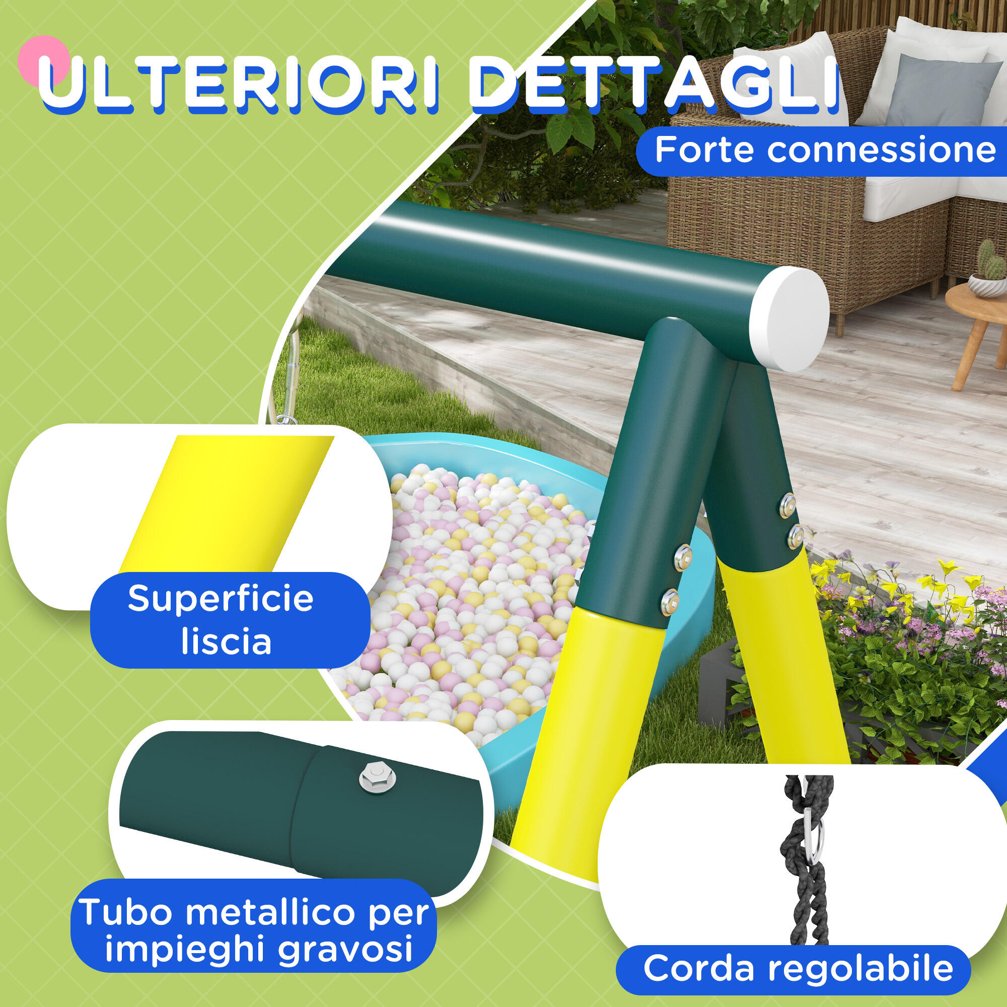 Outsunny Set 2 Altalene da Giardino con Scalette e Canestro Bambini 3-8 Anni 7/7