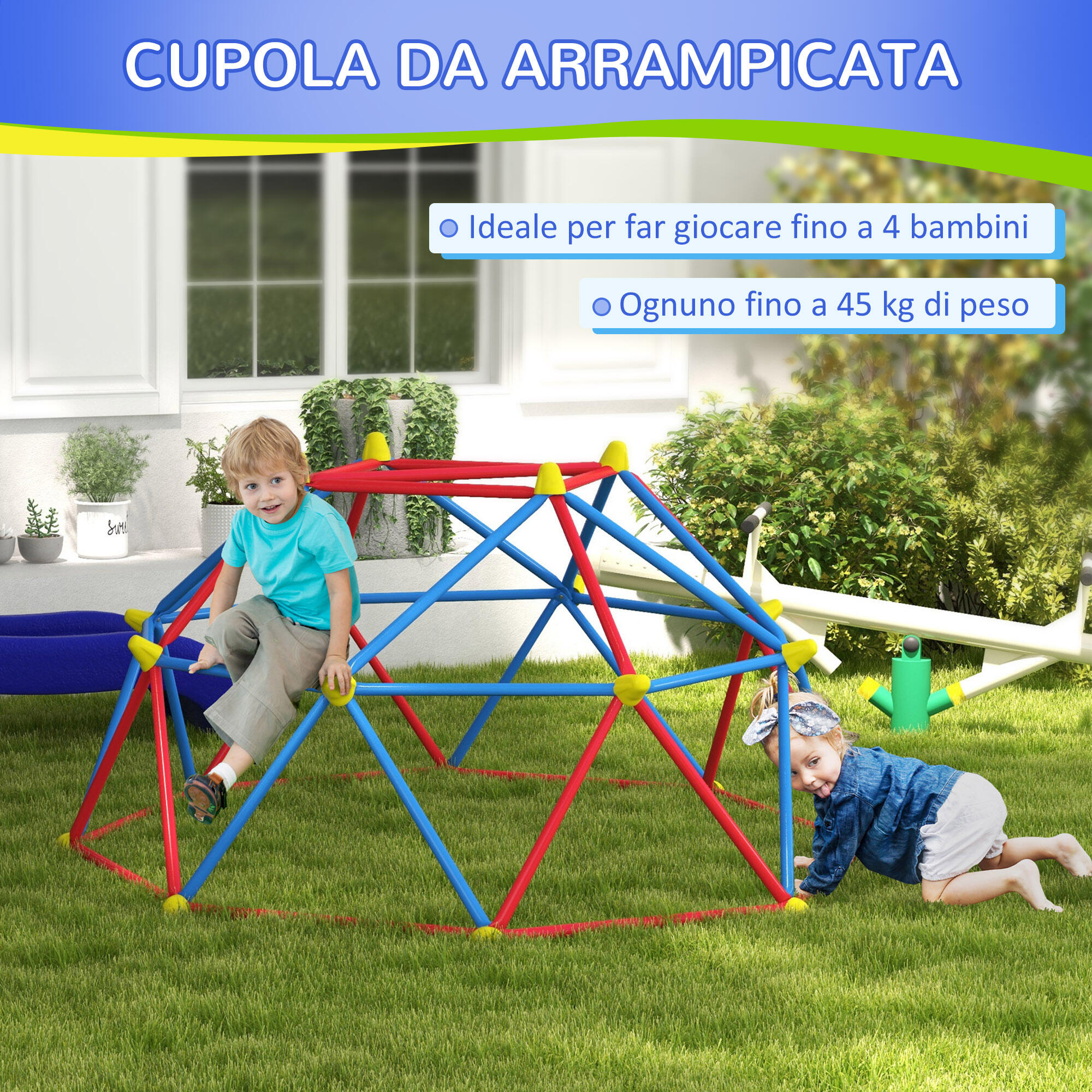 Outsunny Cupola per Arrampicata Bambini 3-8 Anni in Metallo Ø183x90cm 4/7