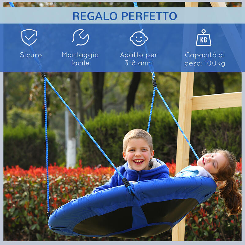 HOMCOM Leagăn Rotund pentru Copii  pentru Interior si Exterior, Albastru