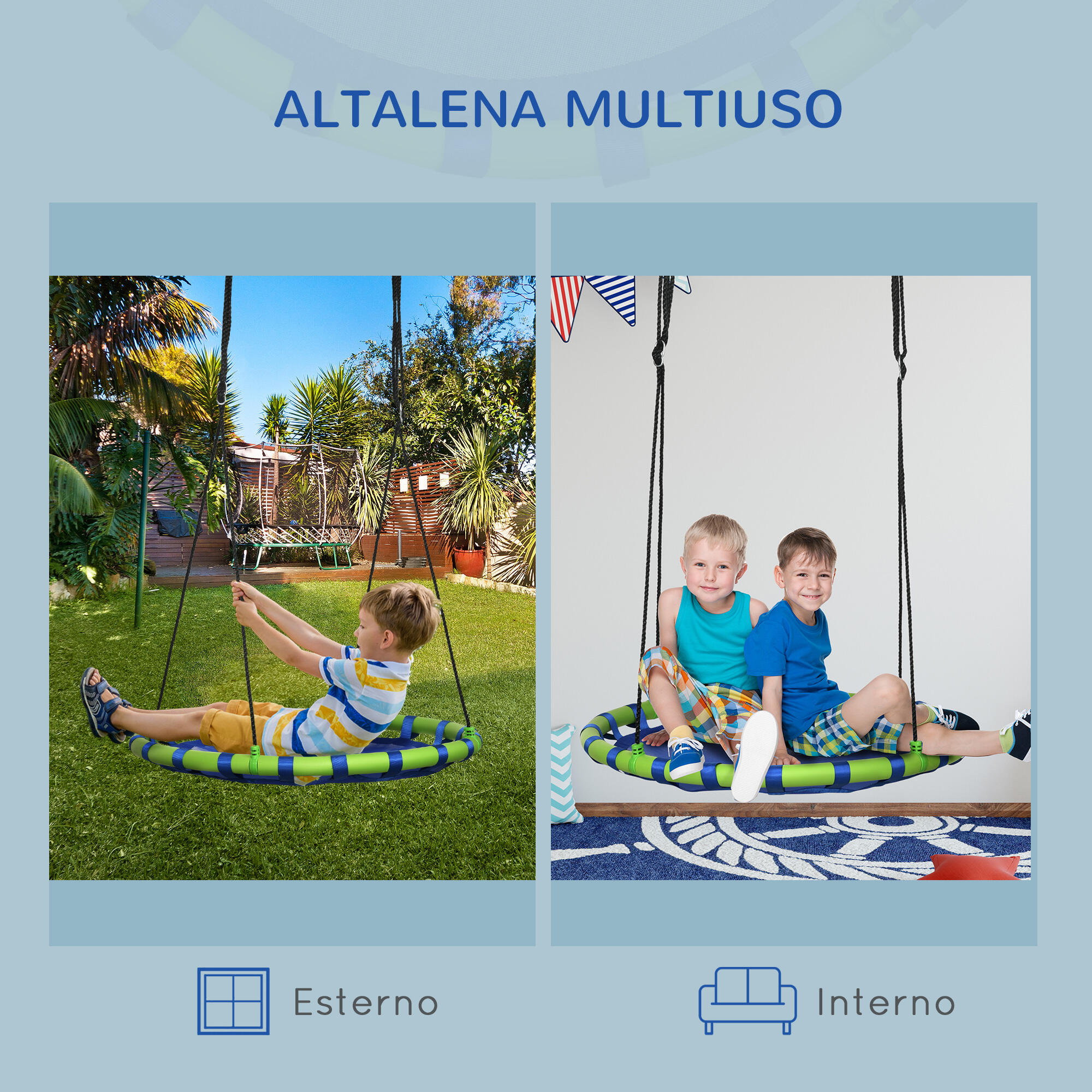 Outsunny Altalena per Bambini da 3-8 Anni da Giardino Ø100cm e Corde Regolabili 5/7