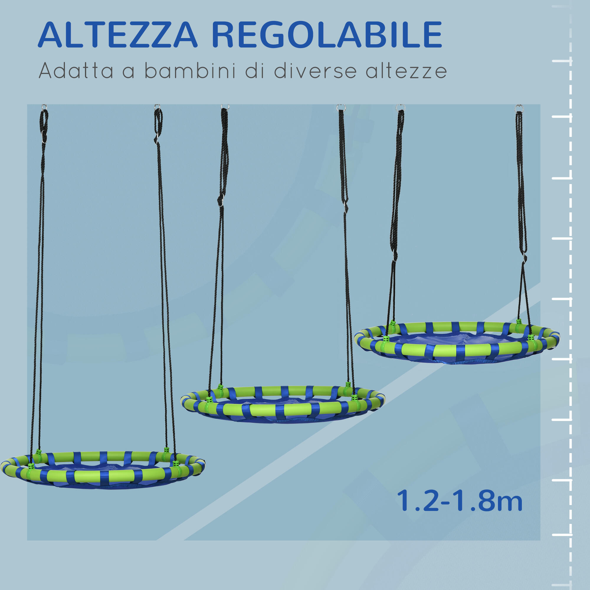 Outsunny Altalena per Bambini da 3-8 Anni da Giardino Ø100cm e Corde Regolabili 4/7