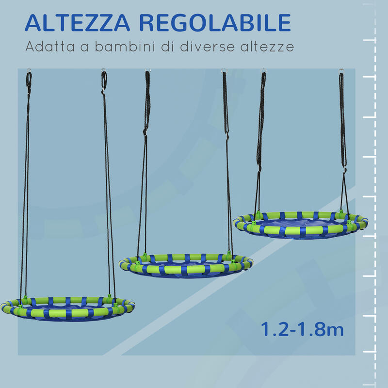 Outsunny Leagăn de Grădină pentru Copii 3-8 Ani Ø100cm Și Frânghii Reglabile