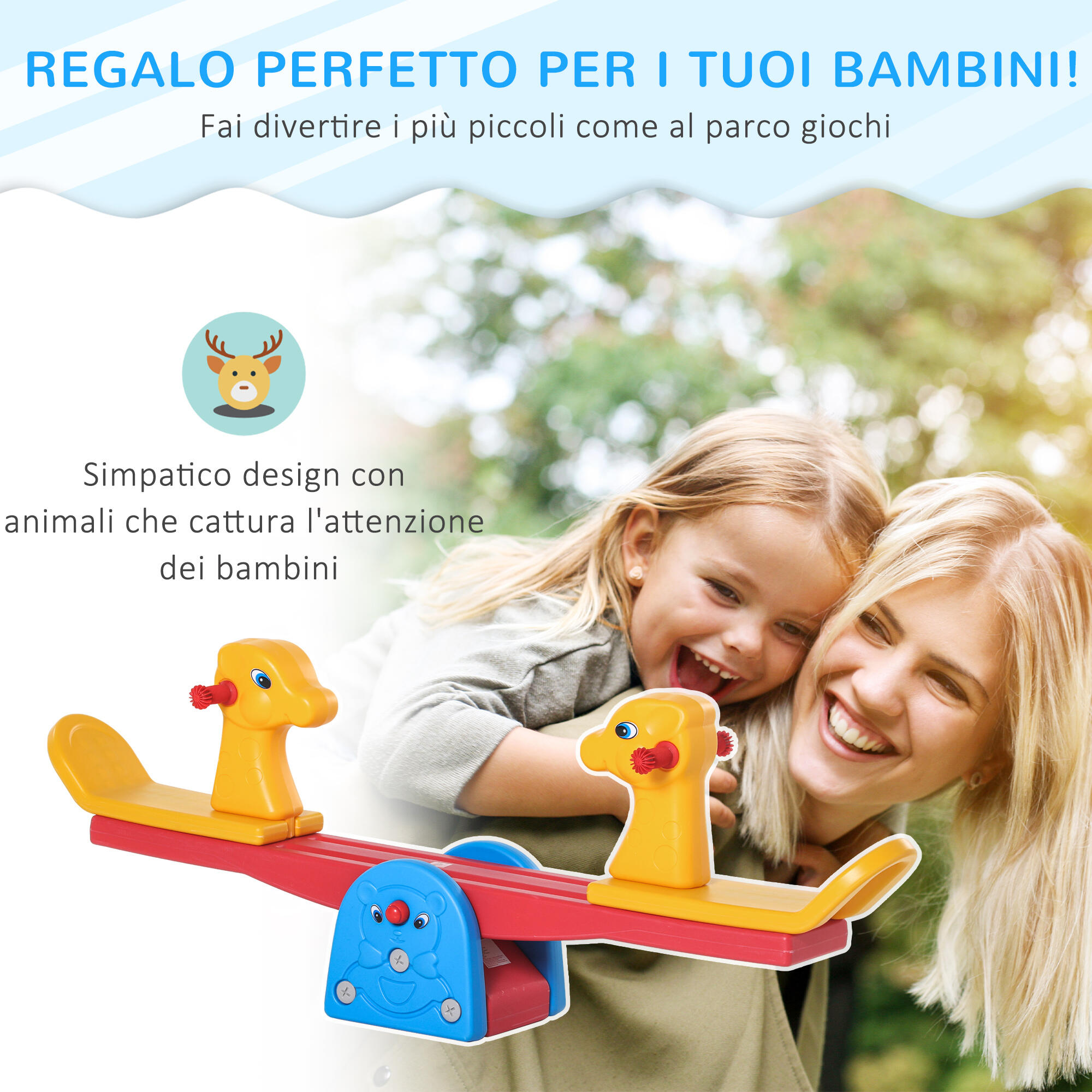 HOMCOM Altalena a Bilico con Maniglie Antiscivolo per Bambini Età 1-4 Anni 4/7