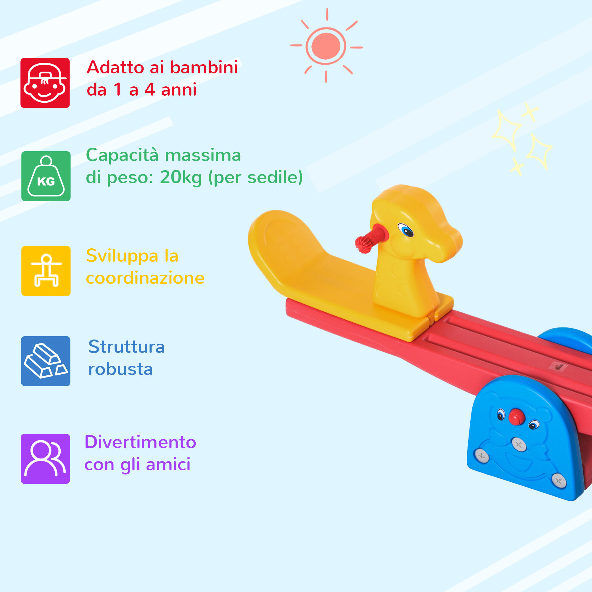 HOMCOM Altalena a Bilico con Maniglie Antiscivolo per Bambini Età 1-4 Anni 5/7