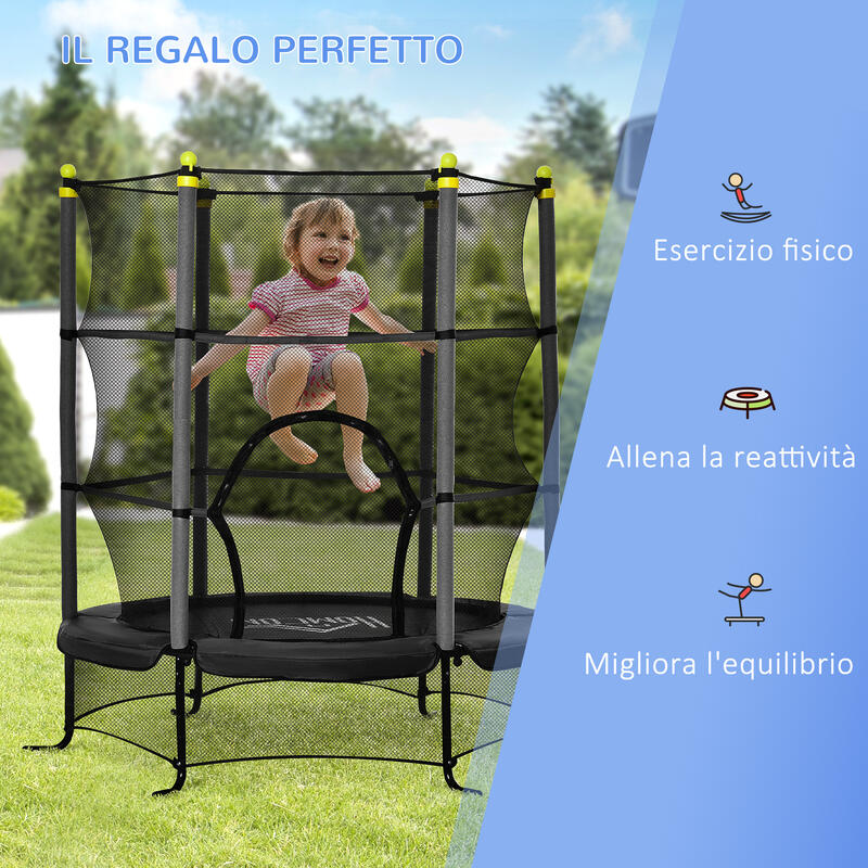 HOMCOM Tappeto Elastico Bambini 3-10 Anni con Rete di Sicurezza e Pali Imbottiti