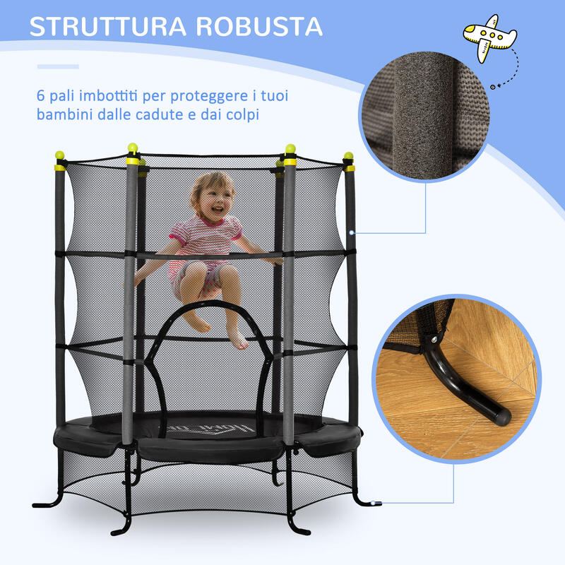 HOMCOM Tappeto Elastico Bambini 3-10 Anni con Rete di Sicurezza e Pali Imbottiti