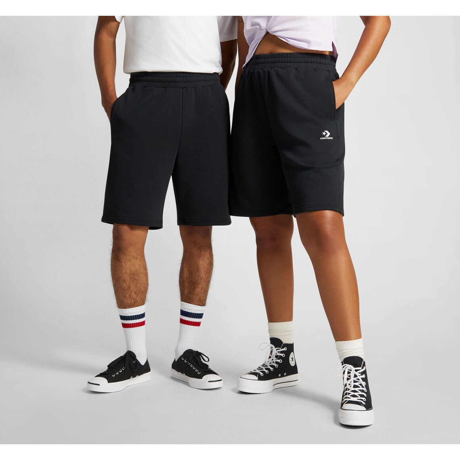Pantaloncini Converse Embroidered Chevron Shorts, Nero, Uomini 3/5
