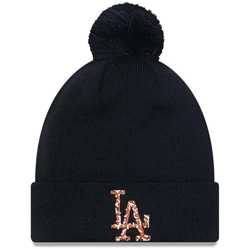 Feijão New Era LA Dodgers Infill Bobble Knit Beanie Hat, Preto, Unissex