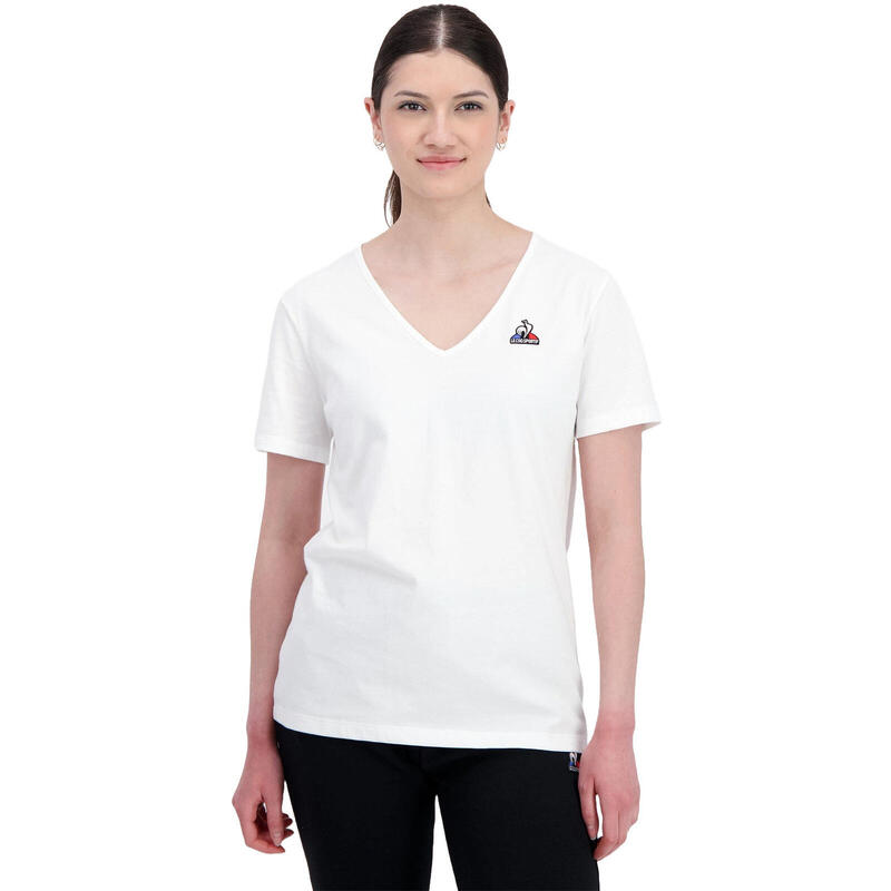 Camiseta de manga corta Le Coq Sportif Ess Tee Ss Col V N1, Blanco, Mujer