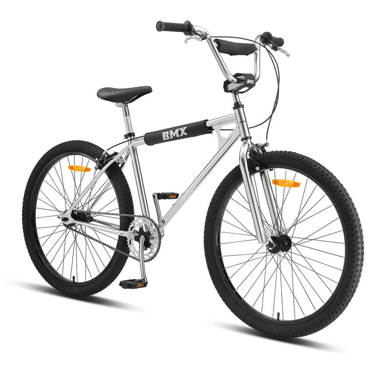 Chrome BMX bike, close-up of the frame and handlebars