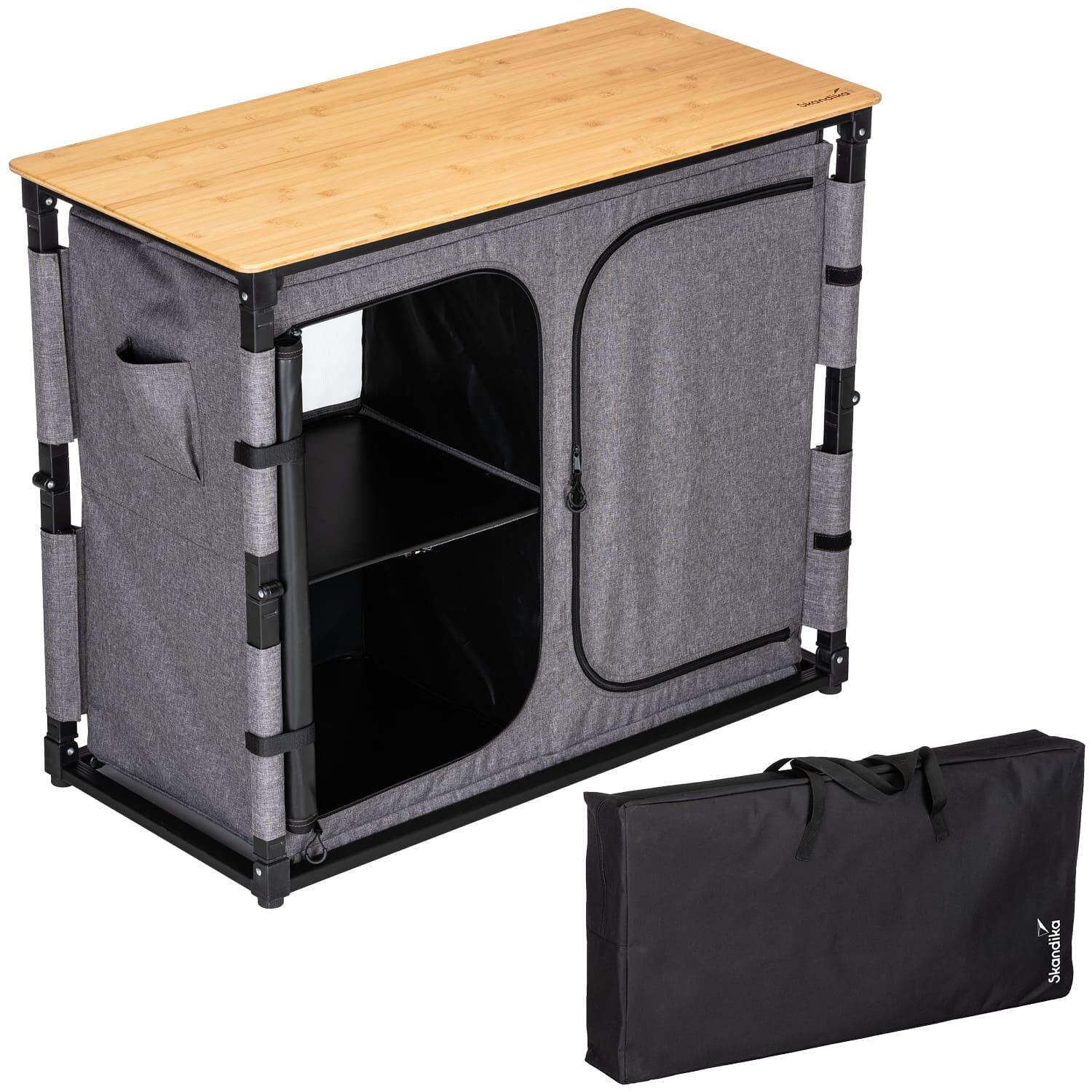 SKANDIKA Campingschrank Triabo - Bambus Arbeitsplatte - Outdoor-Schrank faltbar