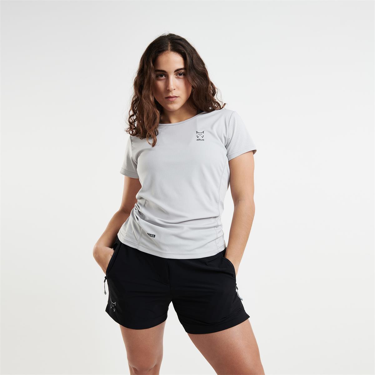 Camiseta de Manga Corta Senderismo de Montaña MUJER Altus GAIBA GRIS 5/6