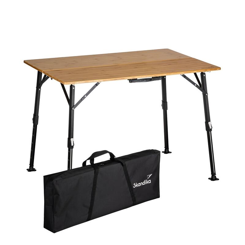 Table de camping Tobro - Table pliante avec plateau en bambou - 100x72x70cm