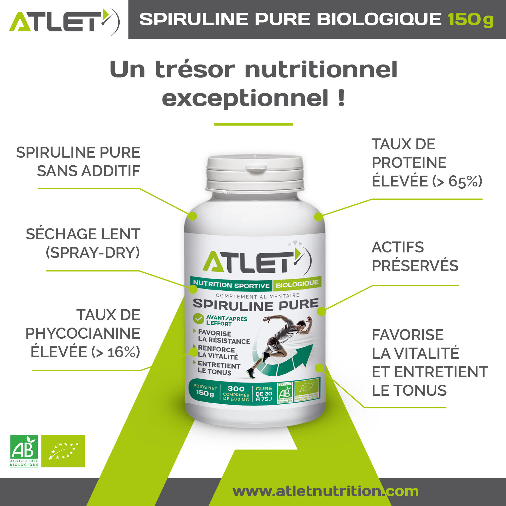 Spiruline pure biologique 300 comprimés 150 g 2/3