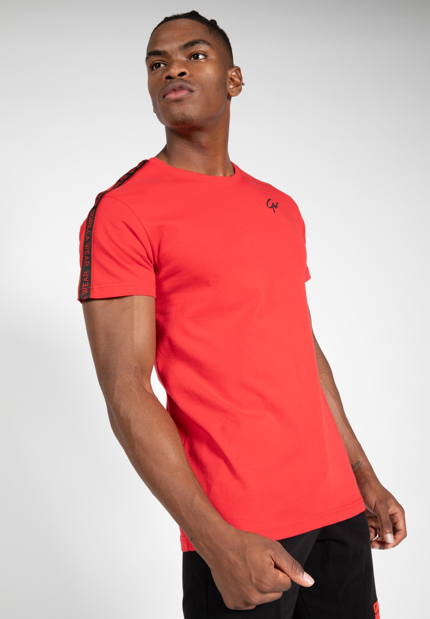 Camiseta Musculación Manga Corta Algodón Hombre GORILLA WEAR Chester Rojo 2/6