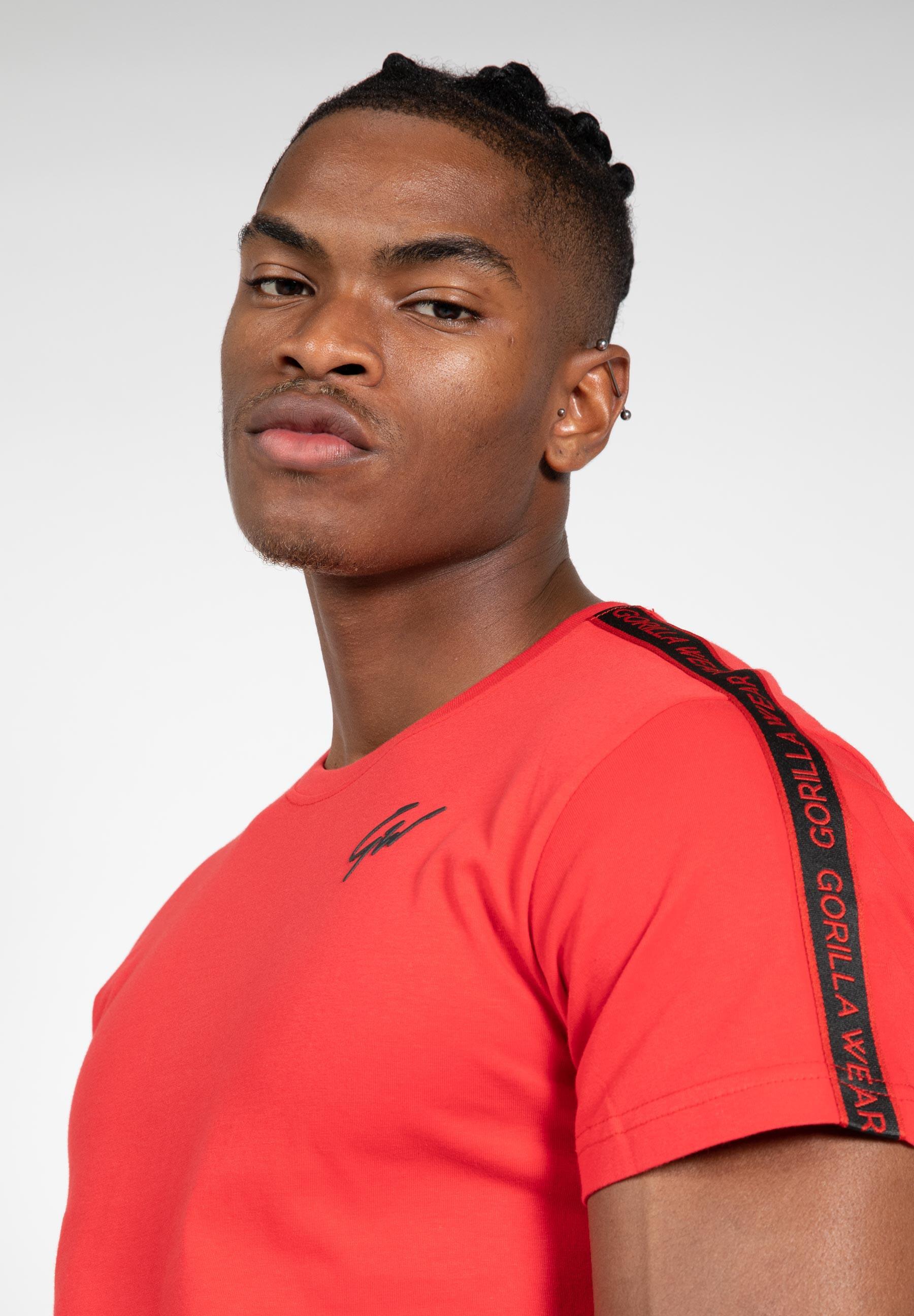 Camiseta Musculación Manga Corta Algodón Hombre GORILLA WEAR Chester Rojo 4/6