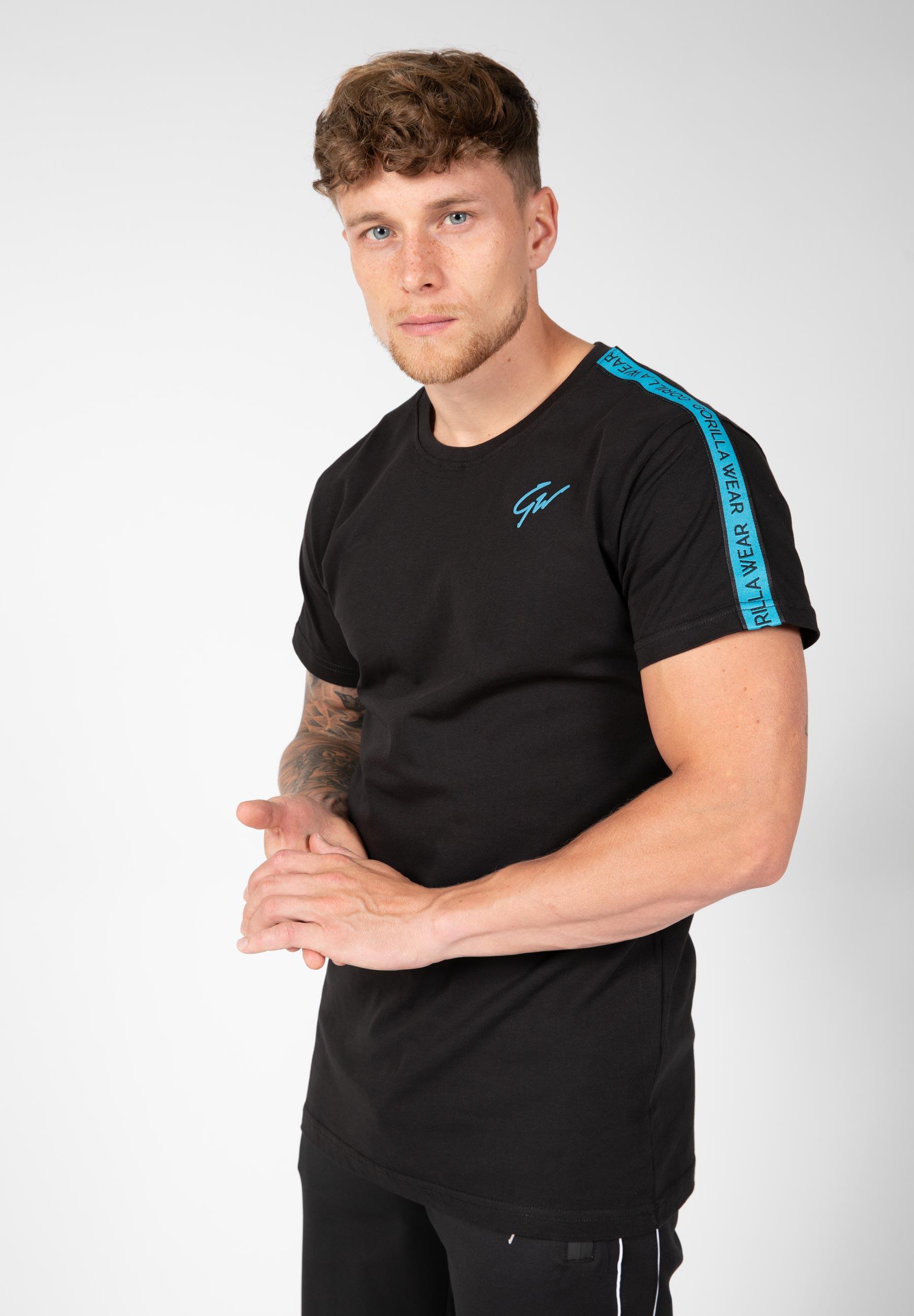 Camiseta Musculación Manga Corta Algodón Hombre GORILLA WEAR Chester Negro Azul 2/5