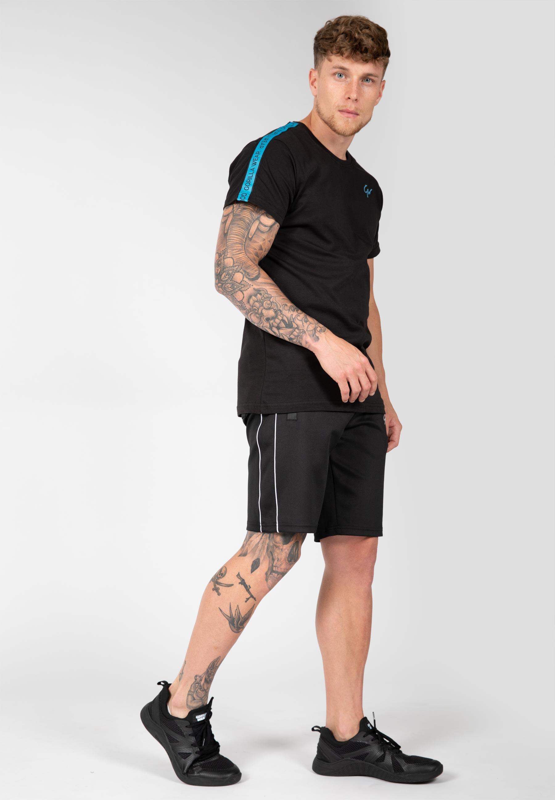 Camiseta Musculación Manga Corta Algodón Hombre GORILLA WEAR Chester Negro Azul 4/5