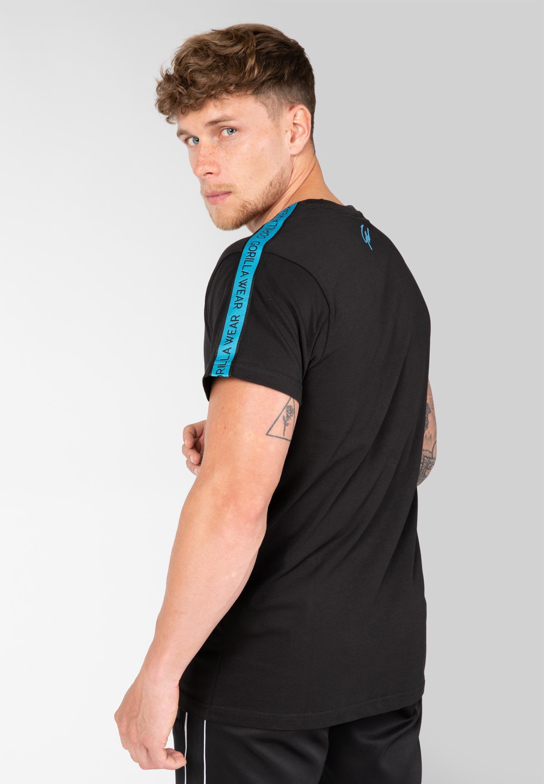 Camiseta Musculación Manga Corta Algodón Hombre GORILLA WEAR Chester Negro Azul 3/5