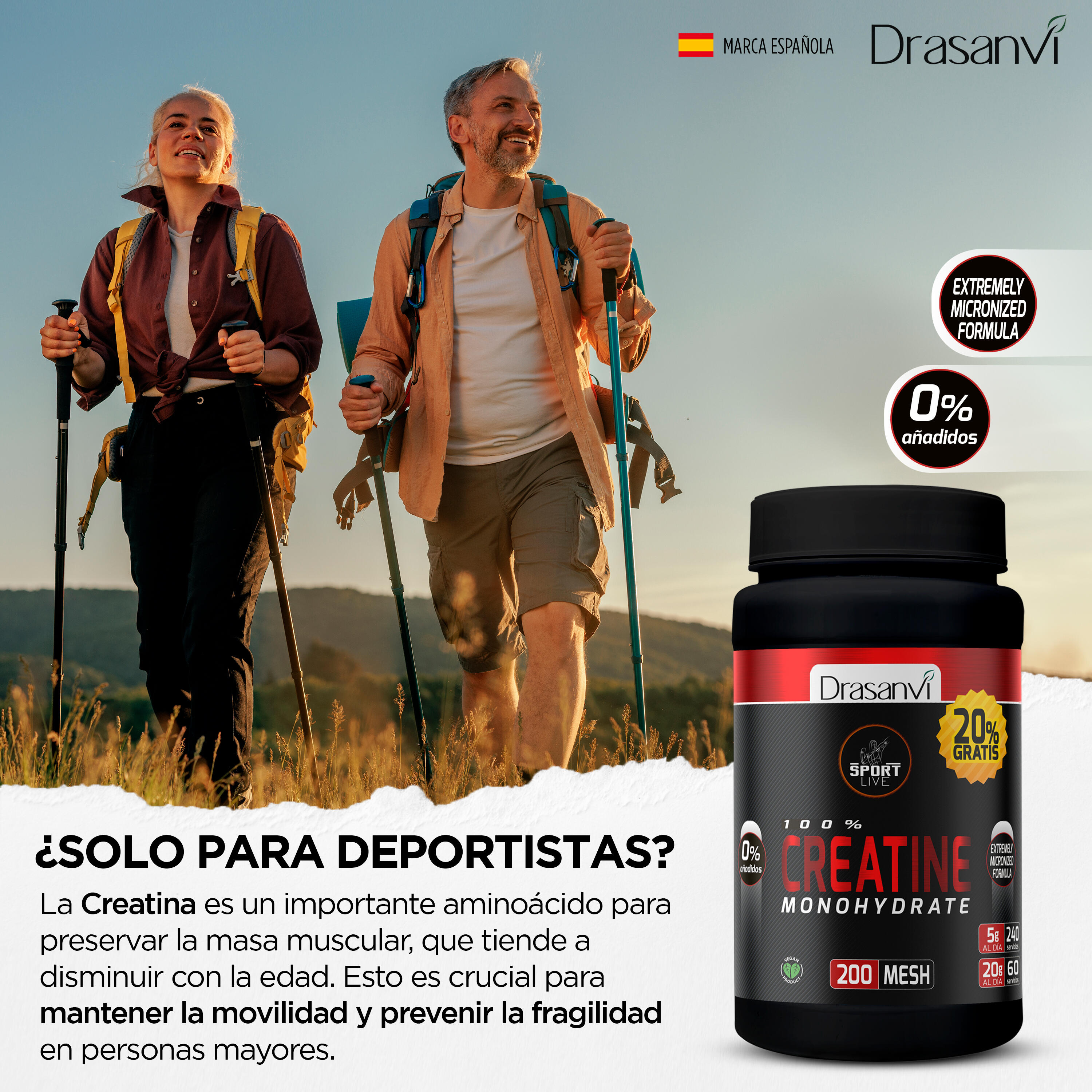 Creatina Monohidratada Sport Live - 200 Mesh - 1Kg + 200gr GRATIS - DRASANVI 6/6