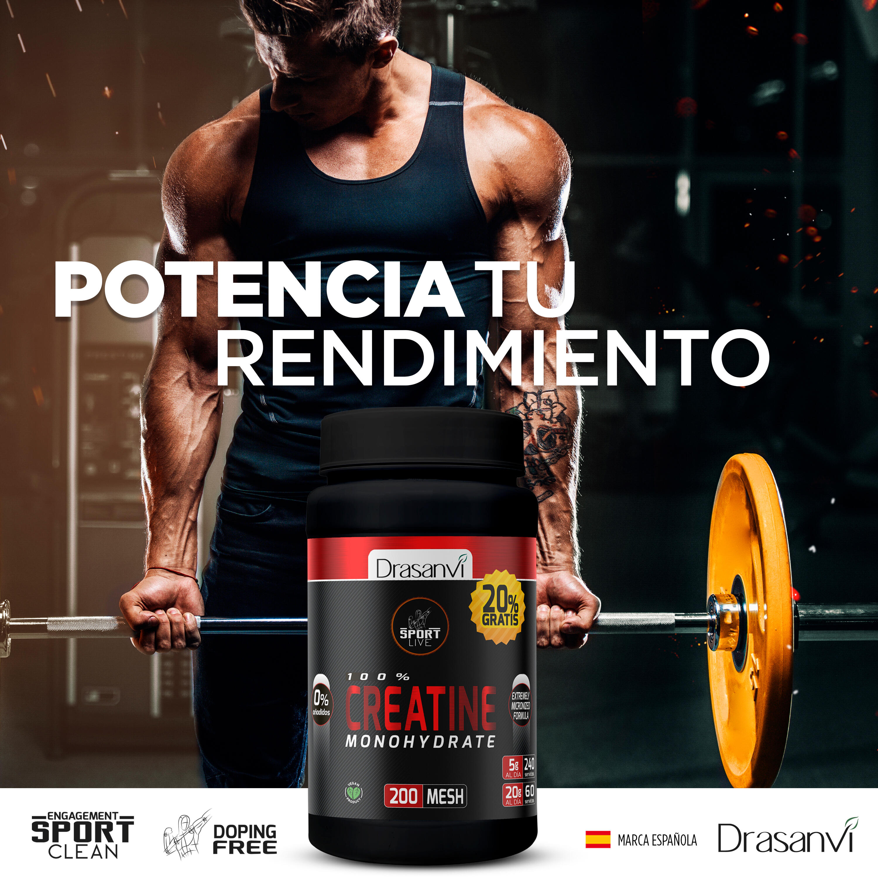 Creatina Monohidratada Sport Live - 200 Mesh - 1Kg + 200gr GRATIS - DRASANVI 4/6
