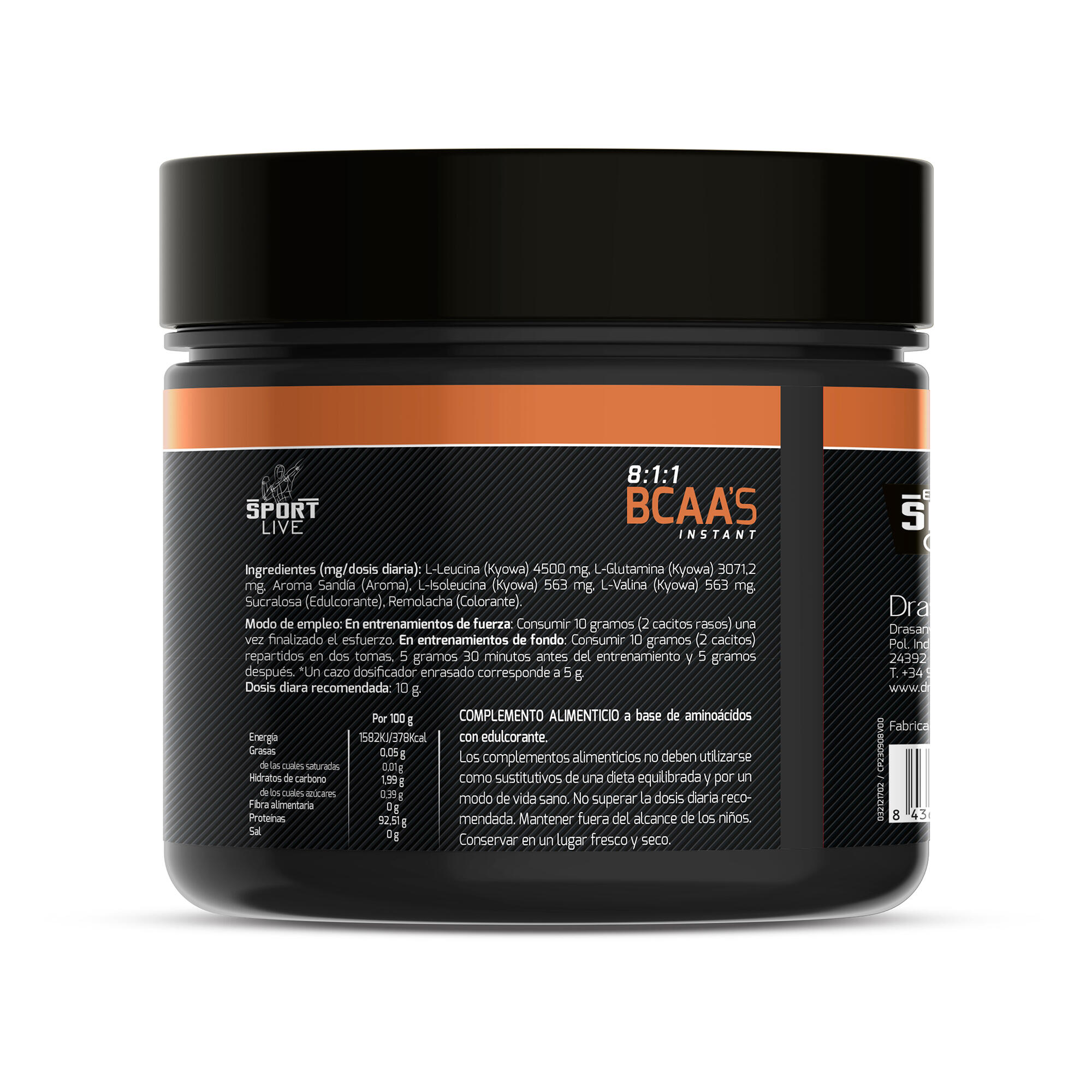 BCAAS + Glutamina Kyowa Quality Sport Live - Sabor Sandia - 275Gr - DRASANVI 2/3