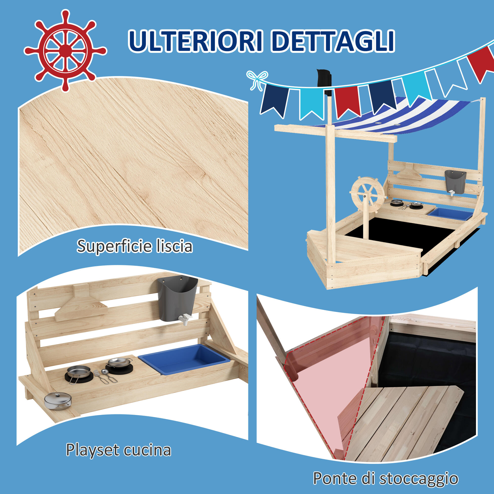 Outsunny Sabbiera per Bambini 3-7 Anni con Tettuccio e Set da Cucina Giocattolo 7/7