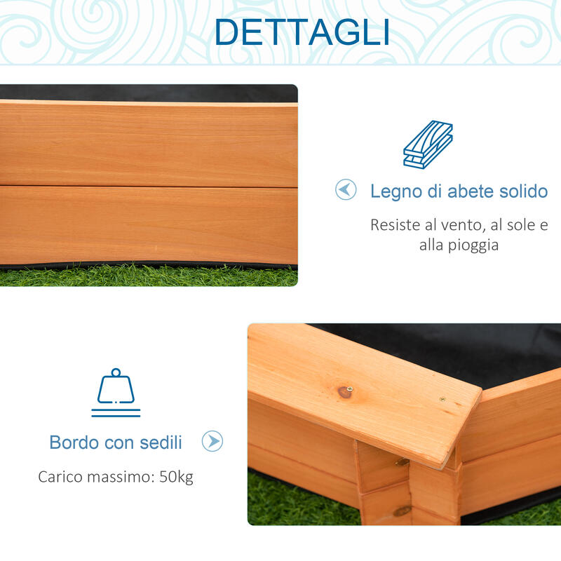 Outsunny Sabbiera per Bambini 3-8 Anni in Legno Ottagonale Sedili e Copertura