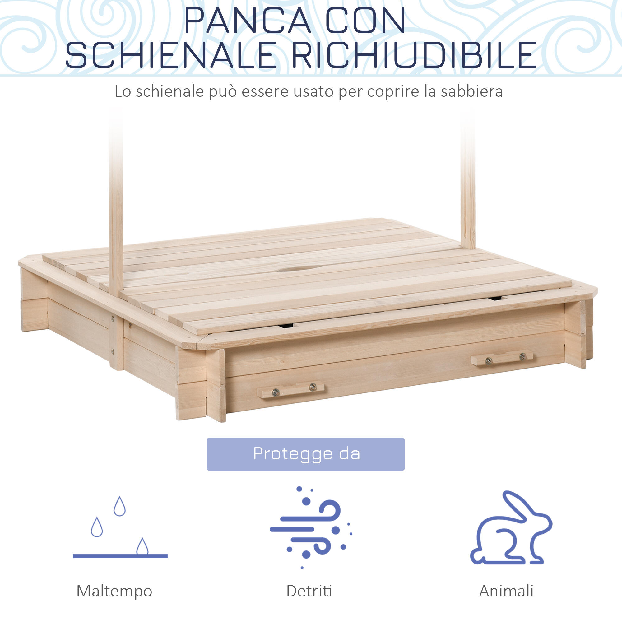 Outsunny Sabbiera per Bambini in Legno con Tettuccio Parasole Panca e Coperchio 5/8
